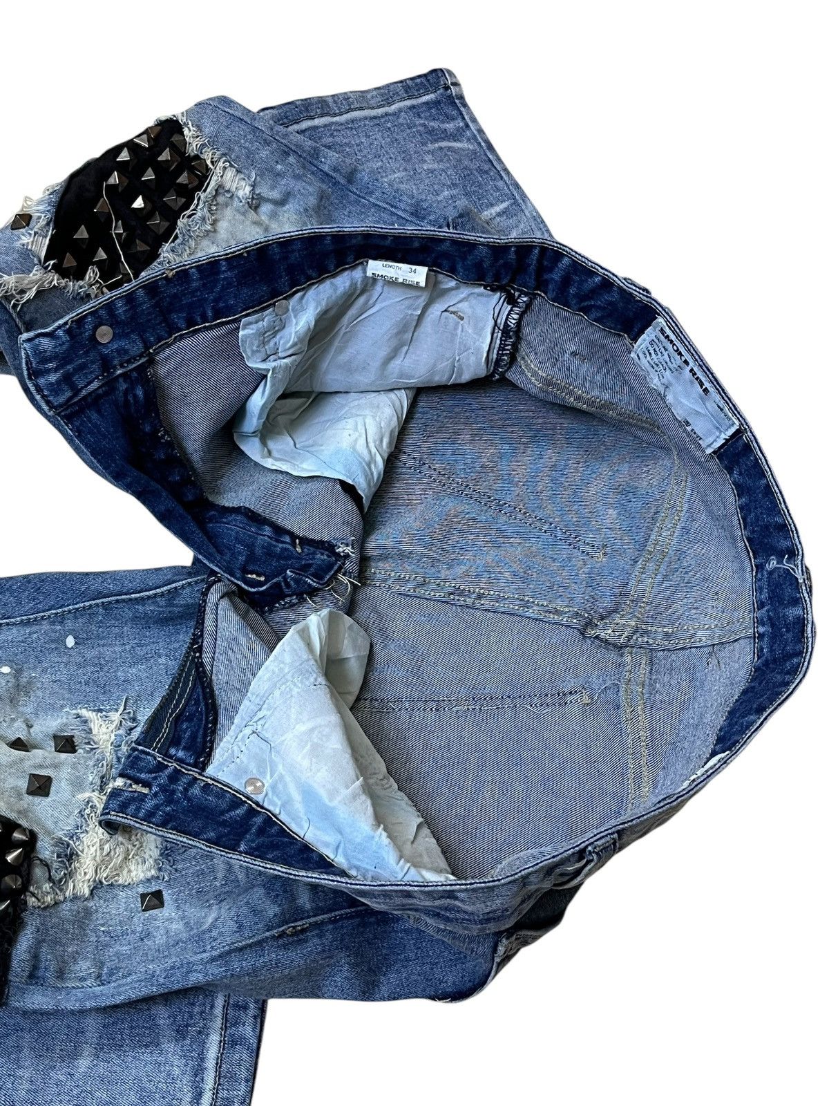 Japanese Brand SICK🔥SMOKE RISE DISTRESSED WITH STUDDED/SPIKE STYLE JEANS Size US 33 - 10 Thumbnail