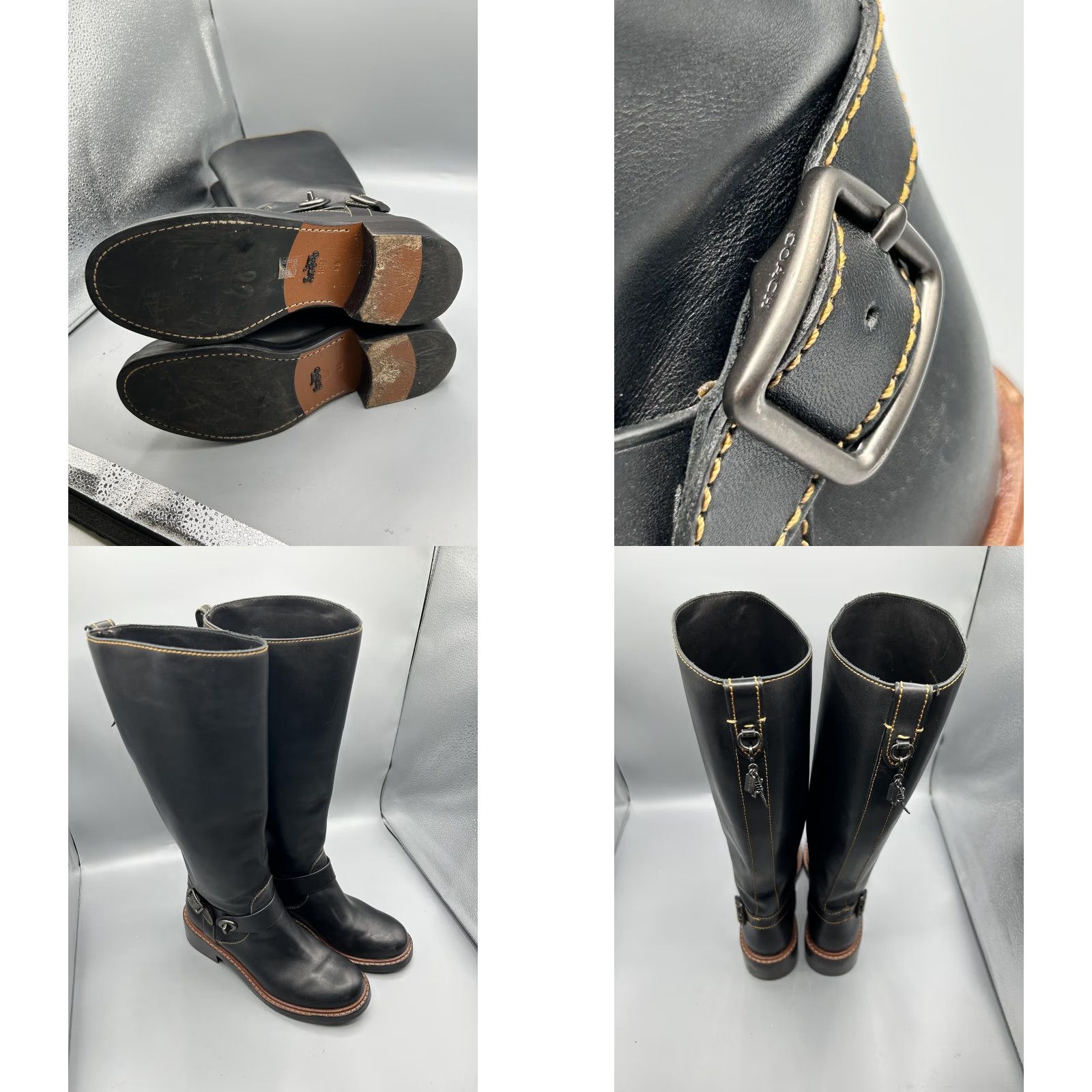 Coach Coach Boots Womens Sutton B Black Leather Knee High Riding Strap Shoes 5.5 36 3 UK 5 AU 5 Leather Lined Rubber Outsole Buckle Strap Zipper Size US 6 / IT 36 - 8 Thumbnail
