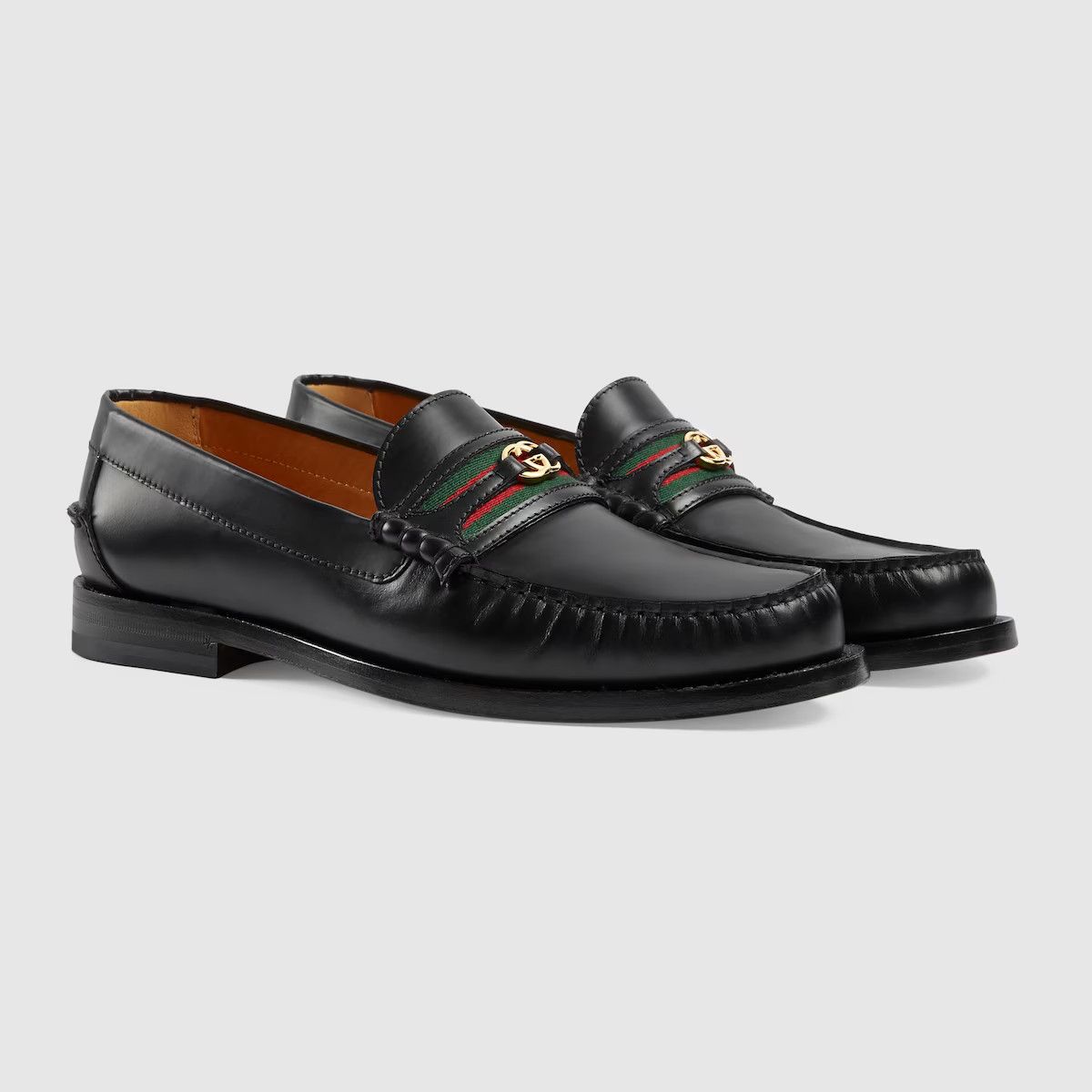 Gucci GUCCI LOAFERS SHOES BUCKLE LEATHER BLACK ‎644724 17X10