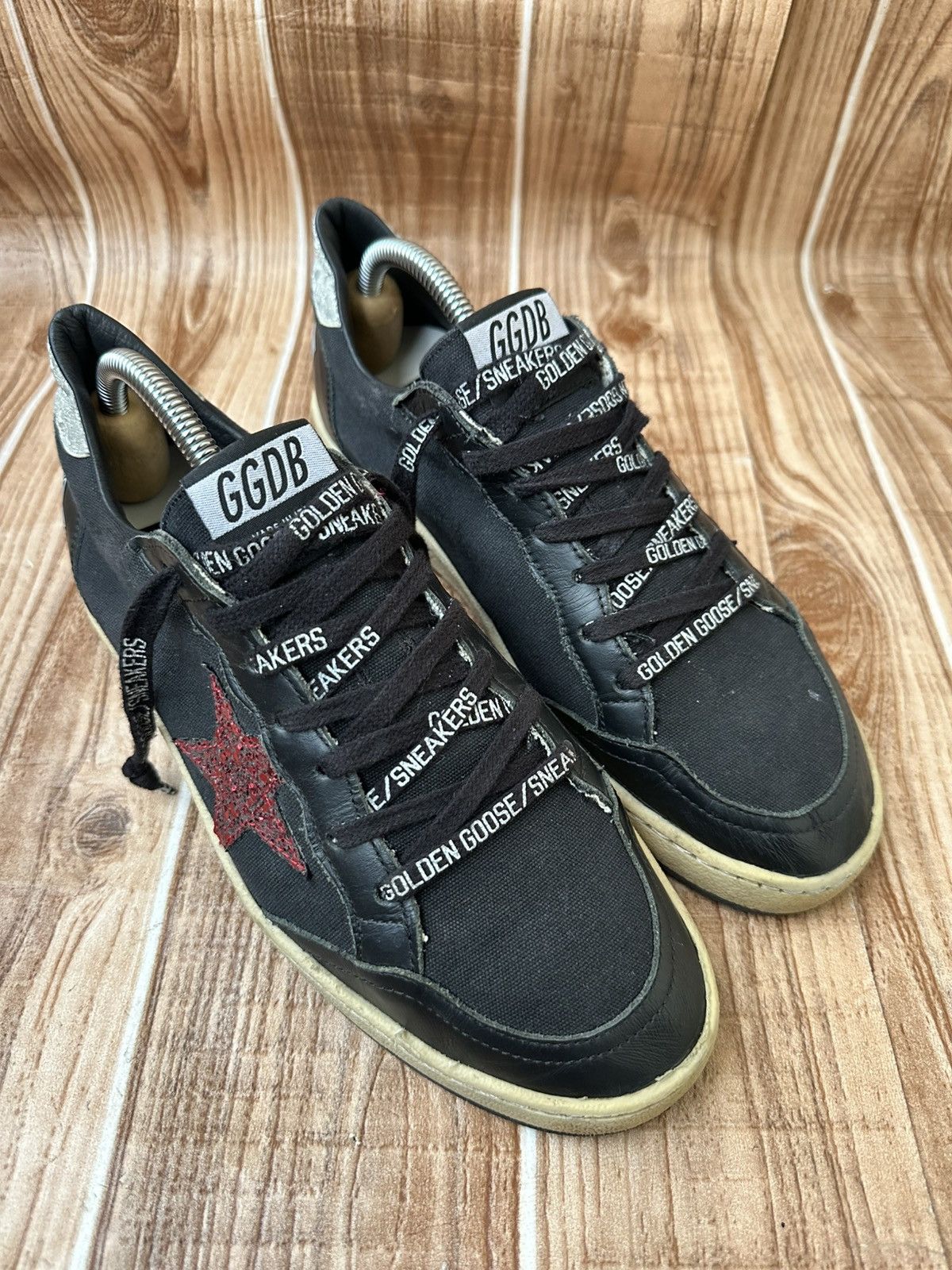 Golden Goose Golden Goose Ballstar Black Leather & Canvas Low Tops Size US 6 / EU 39 - 2 Thumbnail