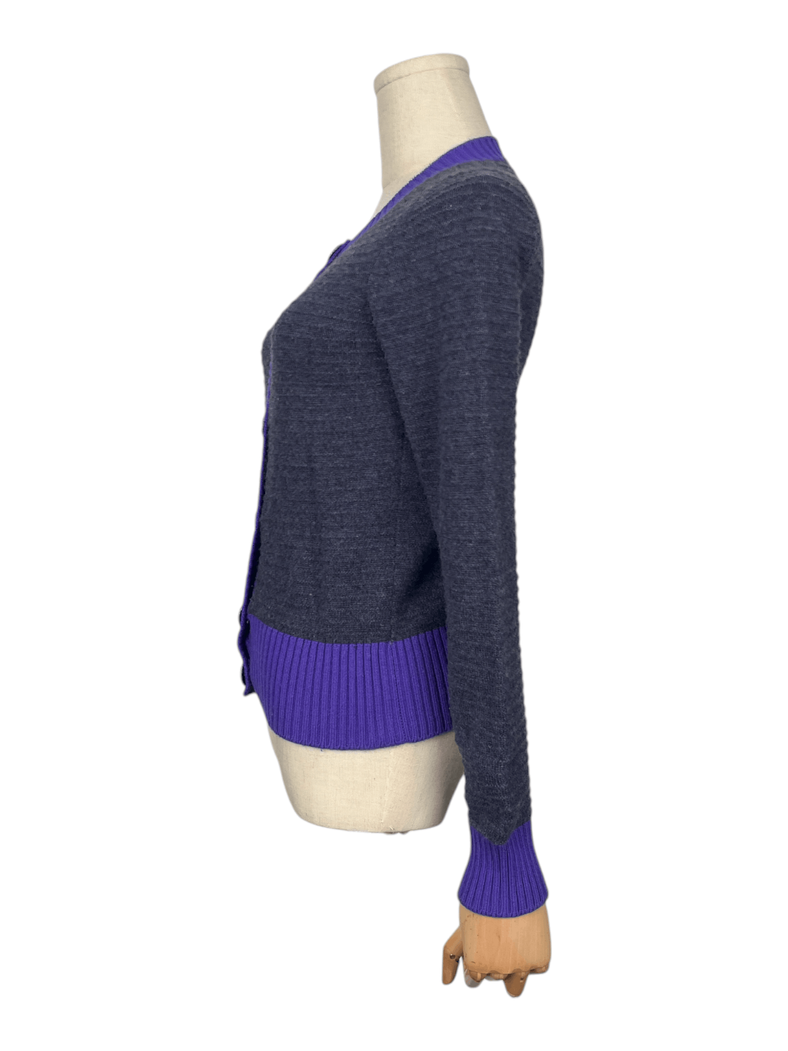 Chanel Chanel Grey Cashmere Cardigan With Purple Trim Size XS / US 0-2 / IT 36-38 - 3 Thumbnail