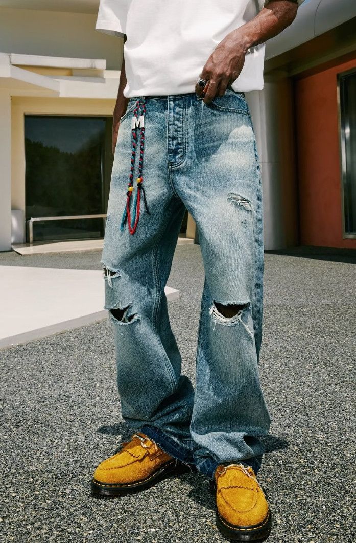 Vintage washed ripped bootcut jeans
