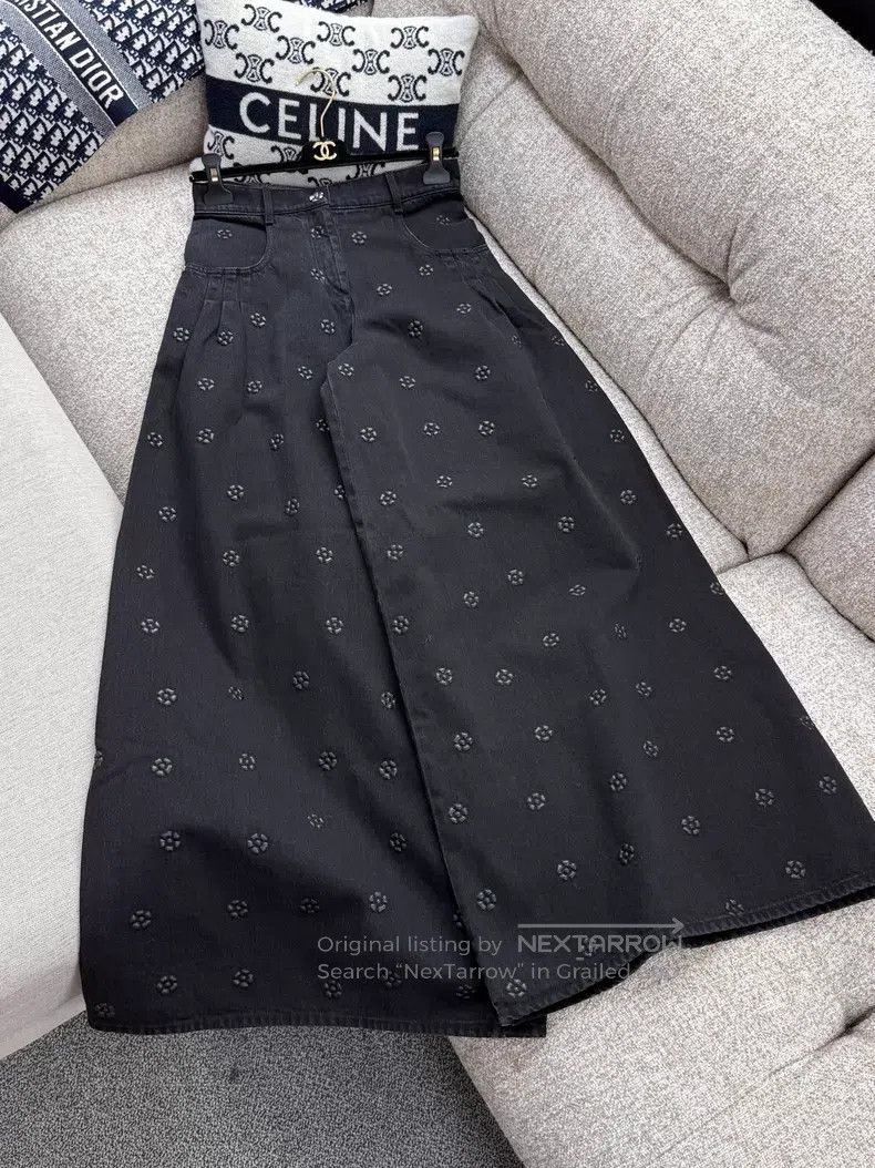 Chanel Chanel Embossed camellia denim wide-leg pants Size 24" / US 00 / IT 34 - 3 Thumbnail