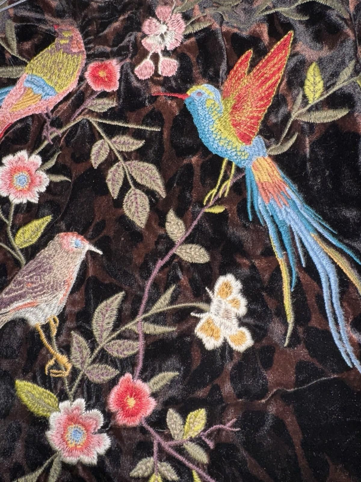 Johnny Was Johnny Was Leopard Print Velvet Hobo Bag Embroidered Birds Size ONE SIZE - 3 Thumbnail