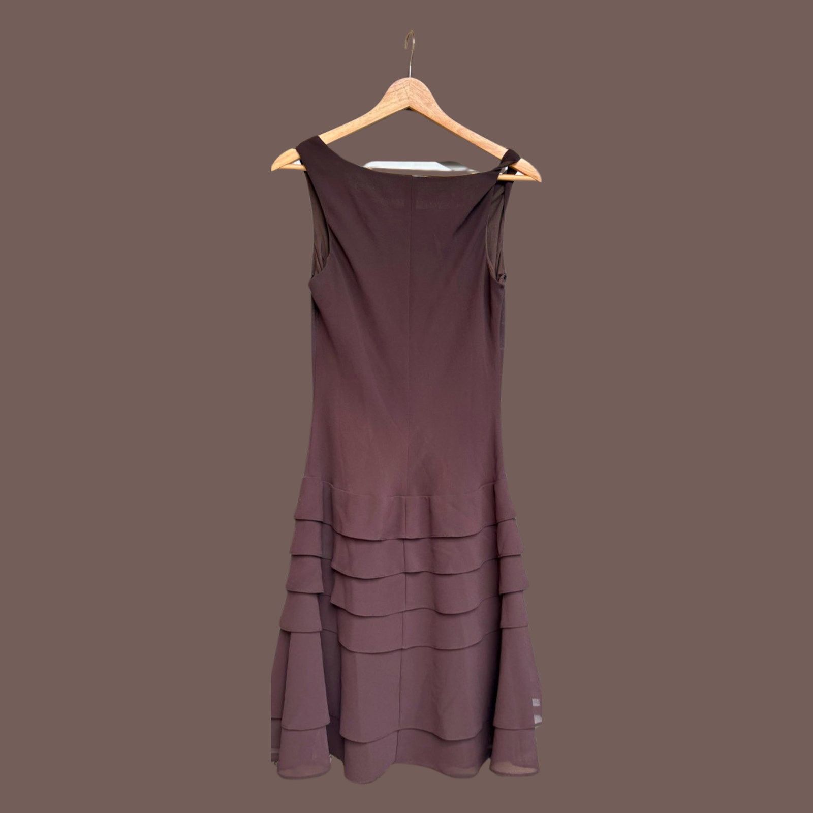 Joseph Ribkoff × Vintage VTG Sleeveless Dress | Joseph Ribkoff Brown Ruffle Hem | 90s Size M / US 6-8 / IT 42-44 - 4 Thumbnail