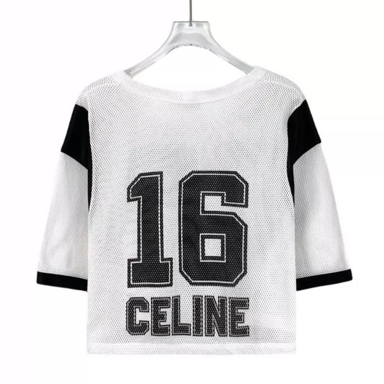 Celine Celine Black Logo Cotton Mesh Crop Tshirt Size M / US 6-8 / IT 42-44 - 2 Thumbnail