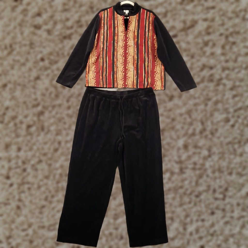 Coldwater Creek Coldwater Creek Velour Pants And Jacket Set Womens 2X Black Full Zip Textured Size 40" / US 18 - 1 Thumbnail