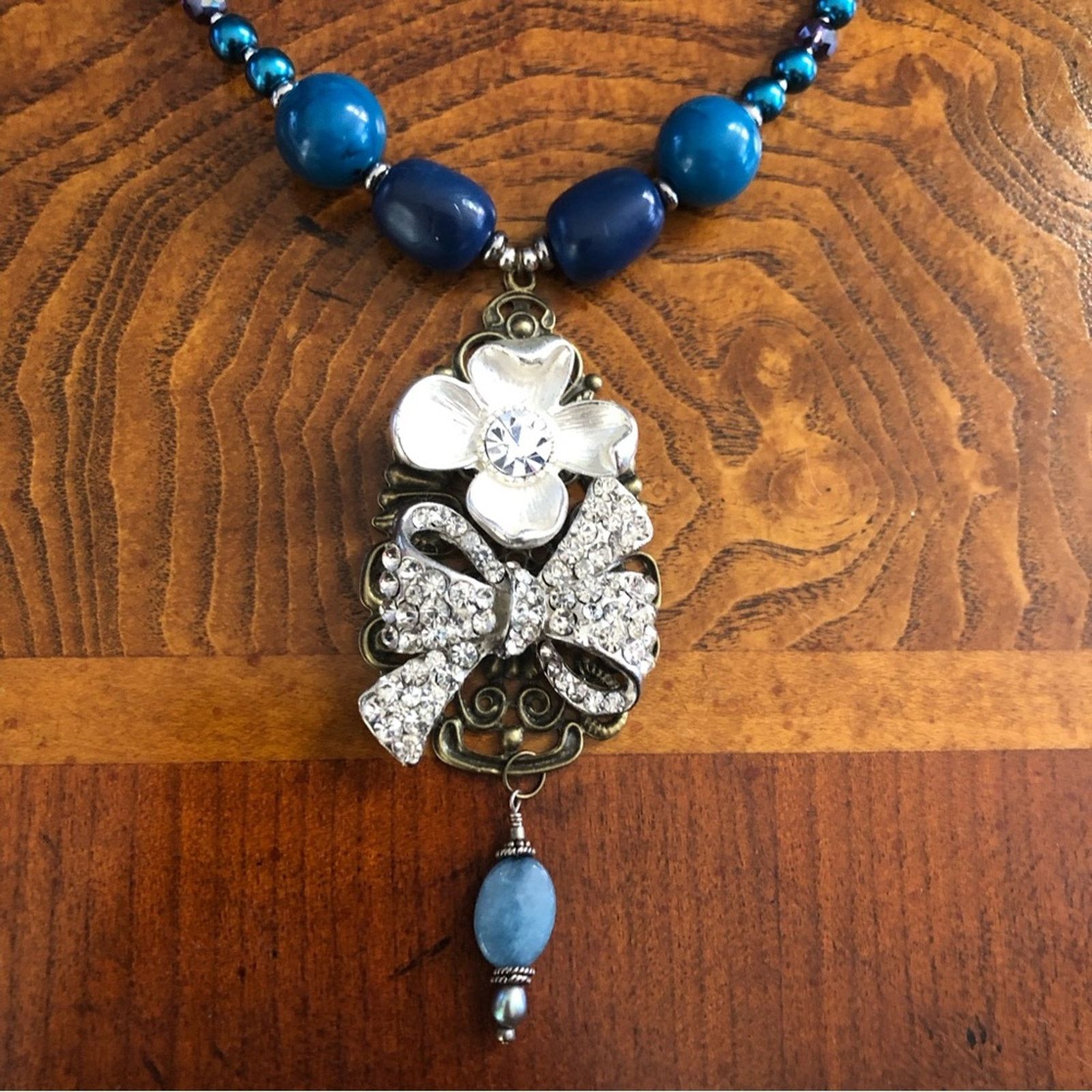 Handmade Handcrafted repurpose filigree stone Pearl necklace Size ONE SIZE - 9 Thumbnail