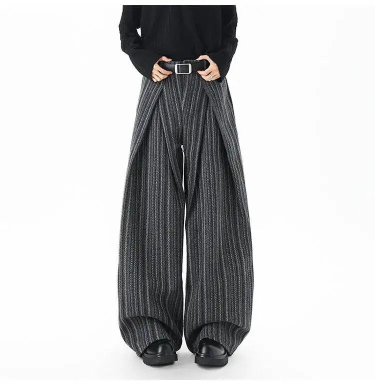 Japanese Brand Trousers Striped Woolen Pleated Wide Leg Pants Size US 30 / EU 46 - 6 Thumbnail
