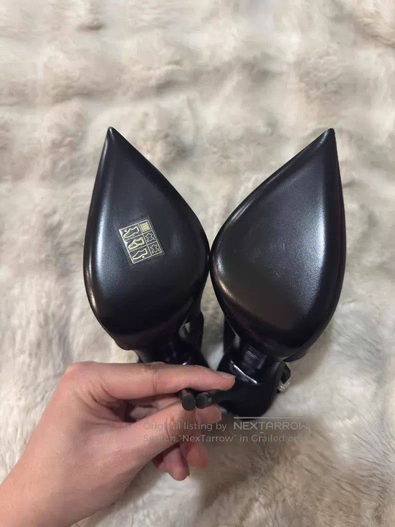 Saint Laurent Paris Saint Laurent Paris Black Crystal-Adorned Satin High-Heele Size US 5.5 / IT 35.5 - 7 Thumbnail