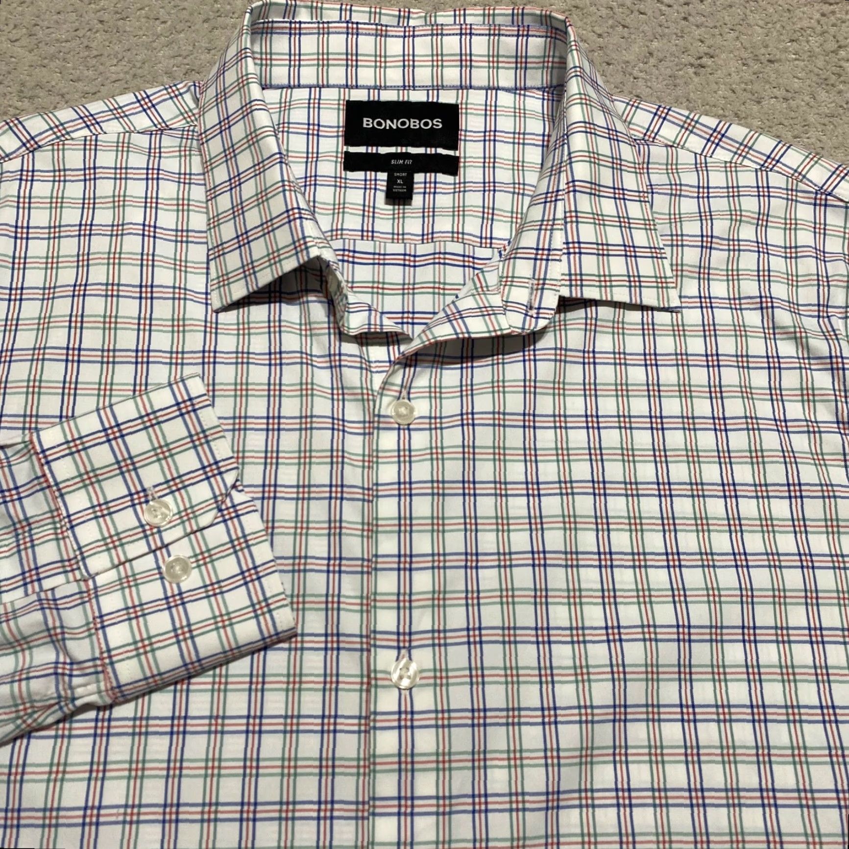 Bonobos Bonobos Shirt XL Mens Multicolor Plaid Long Sleeve Button-Front Nylon Slim Fit Size US XL / EU 56 / 4 - 5 Thumbnail