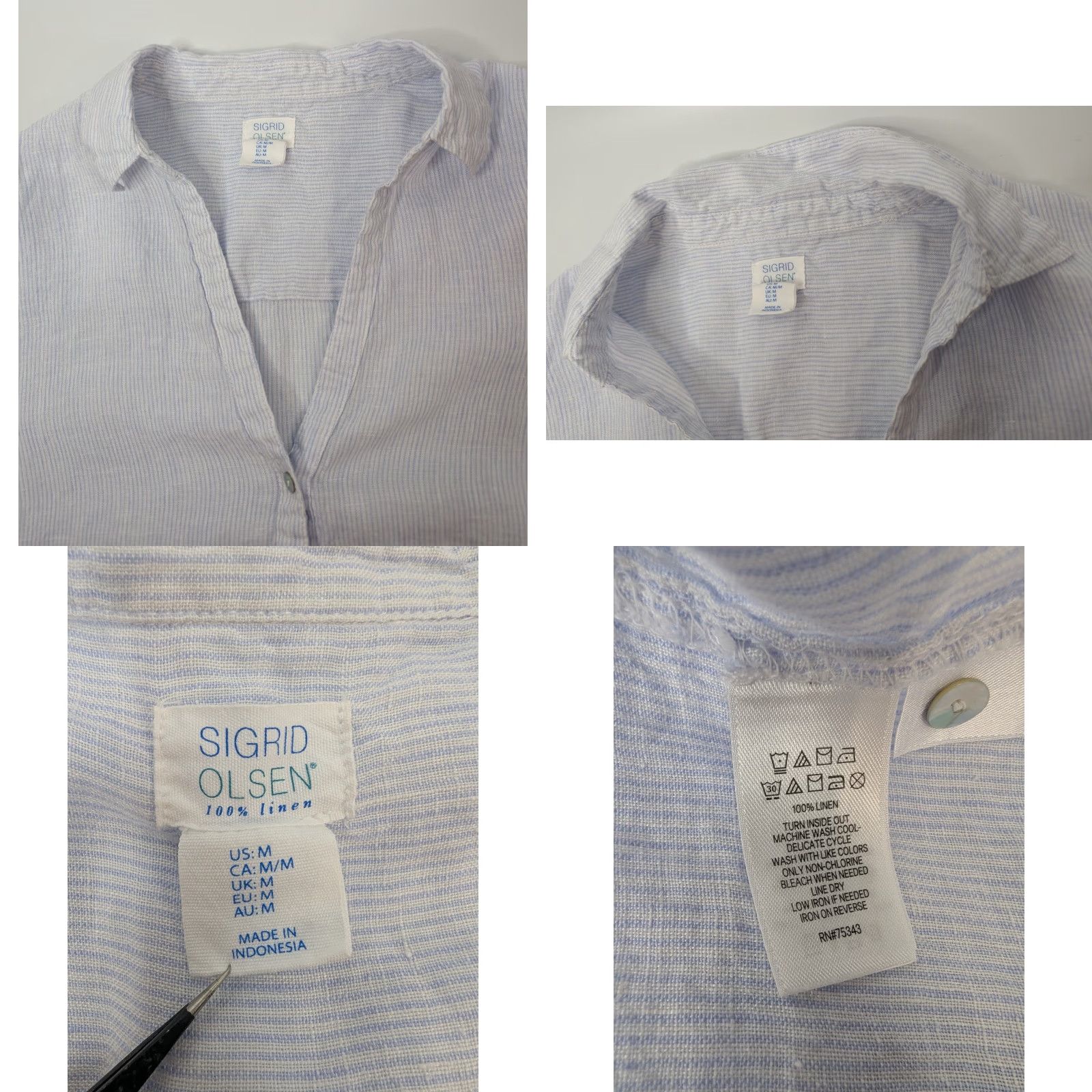 Vintage VINTAGE Sigrid Olsen 100% Linen Long Sleeve Coastal Strripe Button Up V-Neck Top Medium Size M / US 6-8 / IT 42-44 - 8 Thumbnail