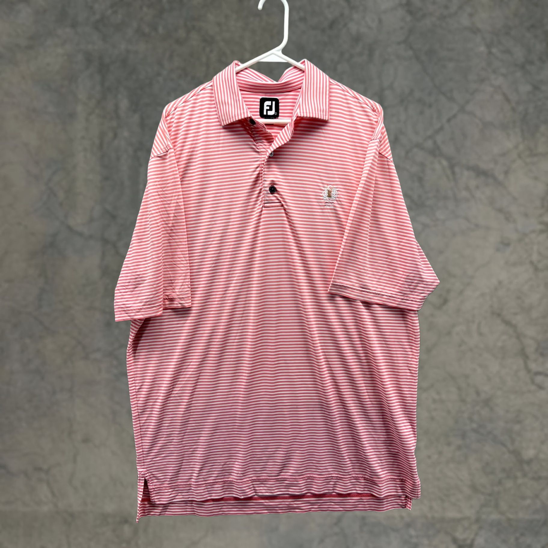 Footjoy FootJoy Polo Shirt Mens L Pink Stripe Short Sleeve Golf Performance Club Logo Jersey Size US L / EU 52-54 / 3 - 1 Thumbnail