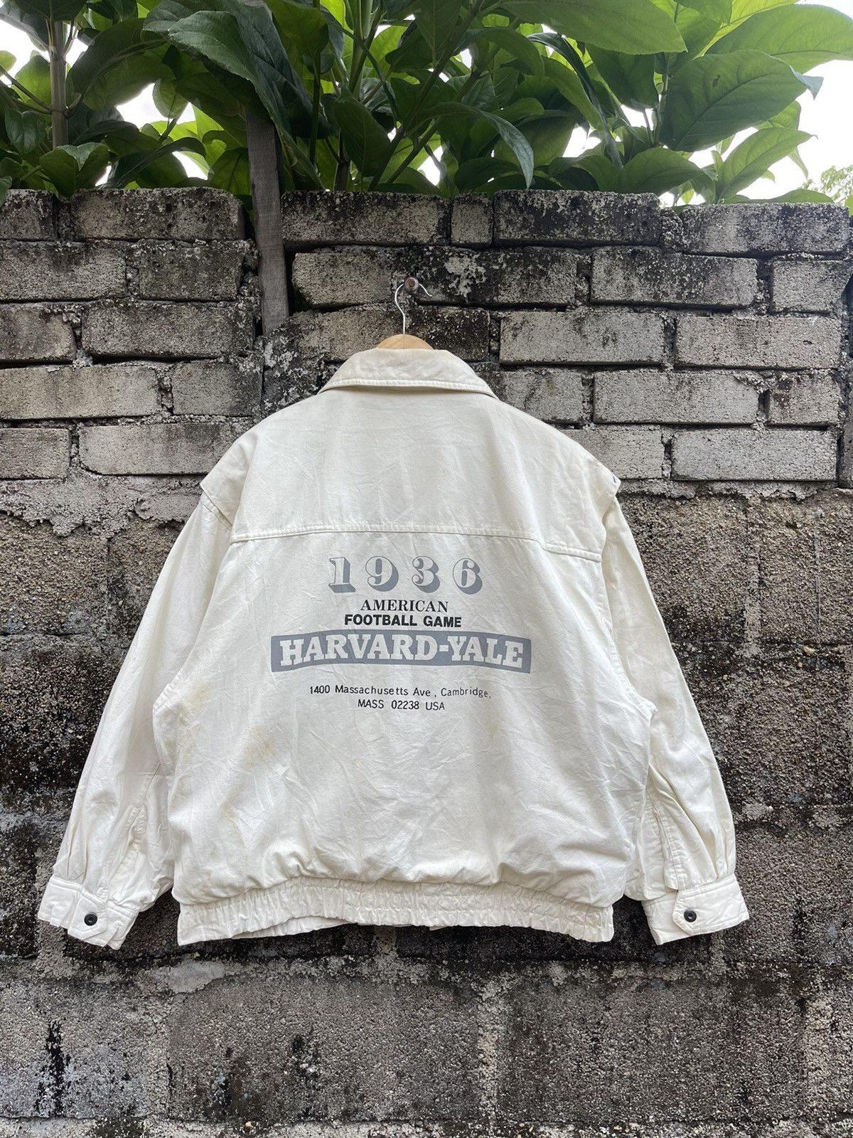 image of American College x Archival Clothing Vintage Harvard Yale Bomber Jacket in Cream, Men's (Size Large