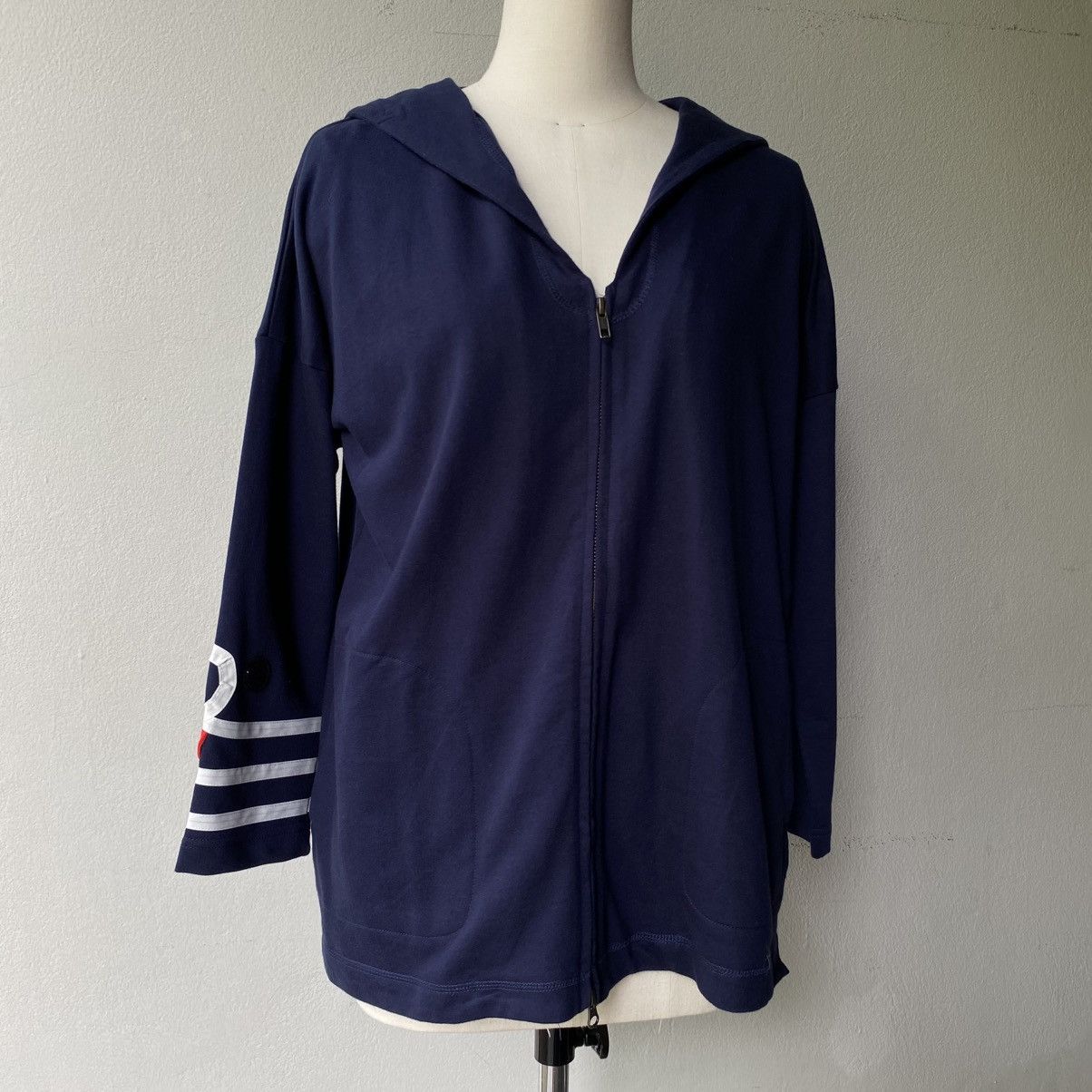 Ne-Net Ne-net Navy Zip Hoodie with Striped Sleeve Size XS / US 0-2 / IT 36-38 - 16 Thumbnail