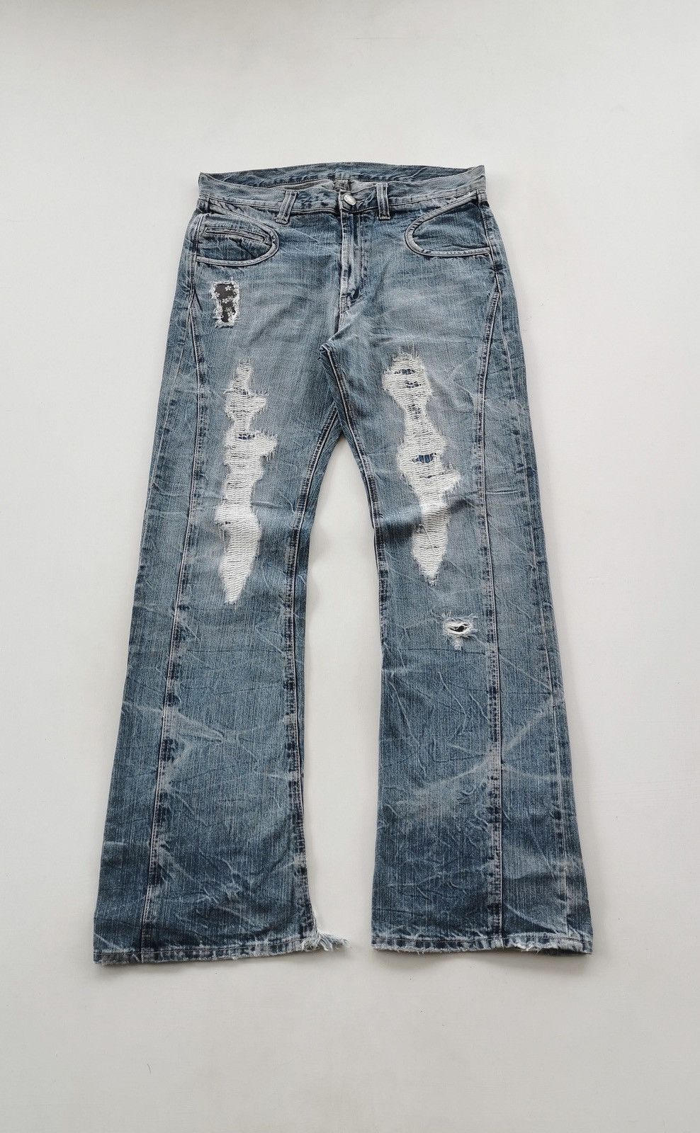 Bootcut Distressed Reworked Twist Stitch Jeans