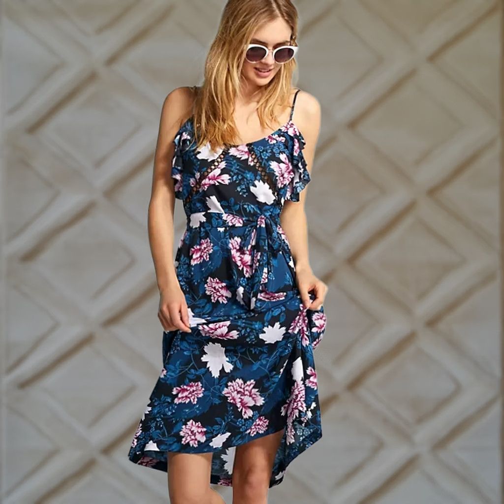 Vintage Seafolly Moonflower Floral Midi Sun Dress Women XS Blue Silk Strappy Summer Boho Sleeveless Square Neck Size XS / US 0-2 / IT 36-38 - 1 Thumbnail