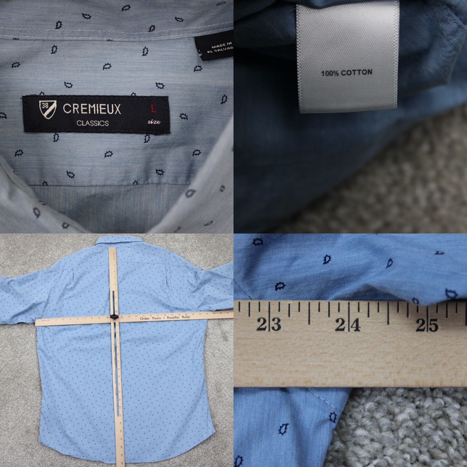 Cremieux Cremieux Classics Shirt Mens Large Blue Geometric AOP All Over Print Cotton L/S Size US L / EU 52-54 / 3 - 8 Thumbnail