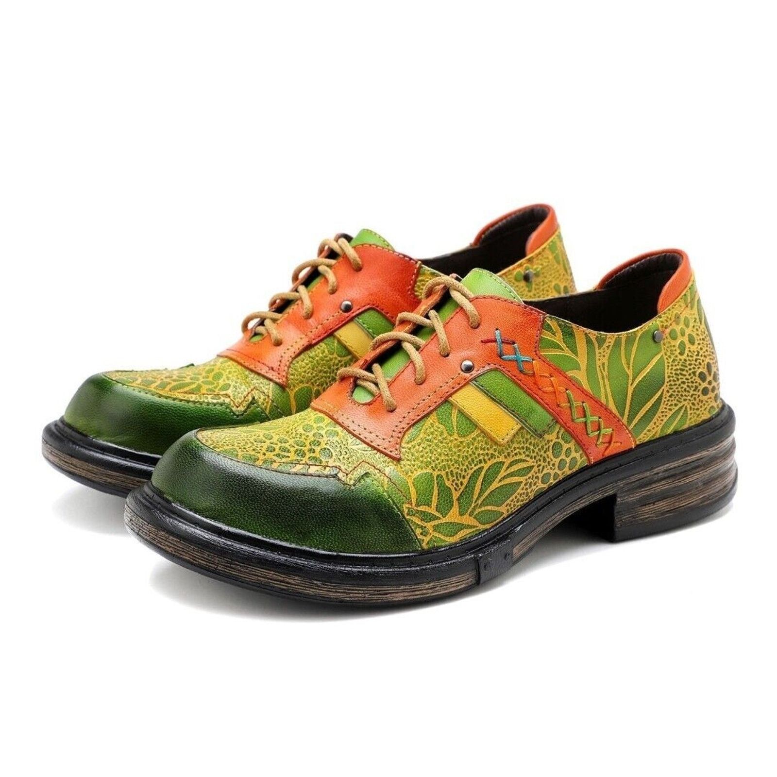 & Other Stories New BOHO Hand Printed Hippie Art Leather Oxford Shoes 5/6 36 Size US 6 / IT 36 - 13 Thumbnail