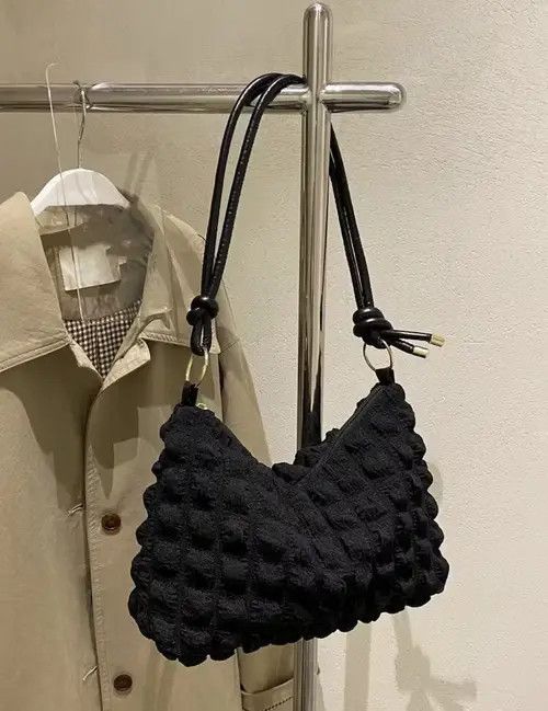 Japanese Brand Black Minimalist Knot Ruched Purse Size ONE SIZE - 4 Thumbnail