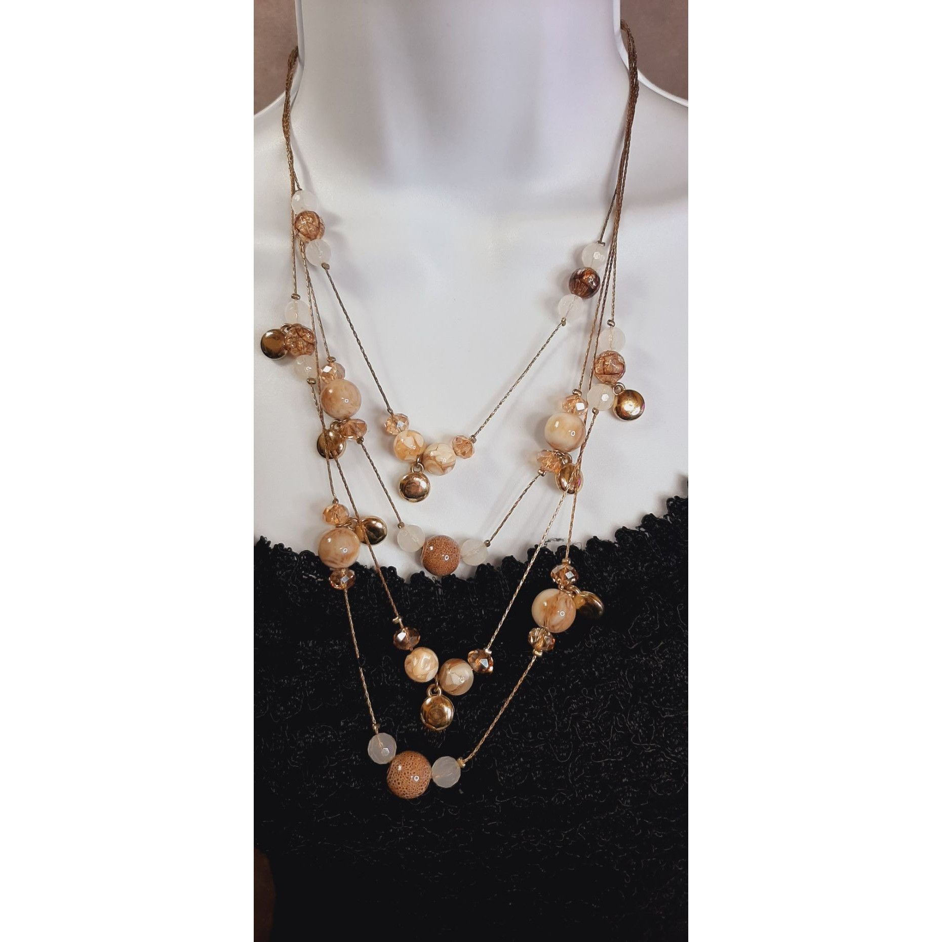 Other Layered Gold-Tone Beaded Necklace With Natural Stone And Res Size ONE SIZE - 2 Thumbnail