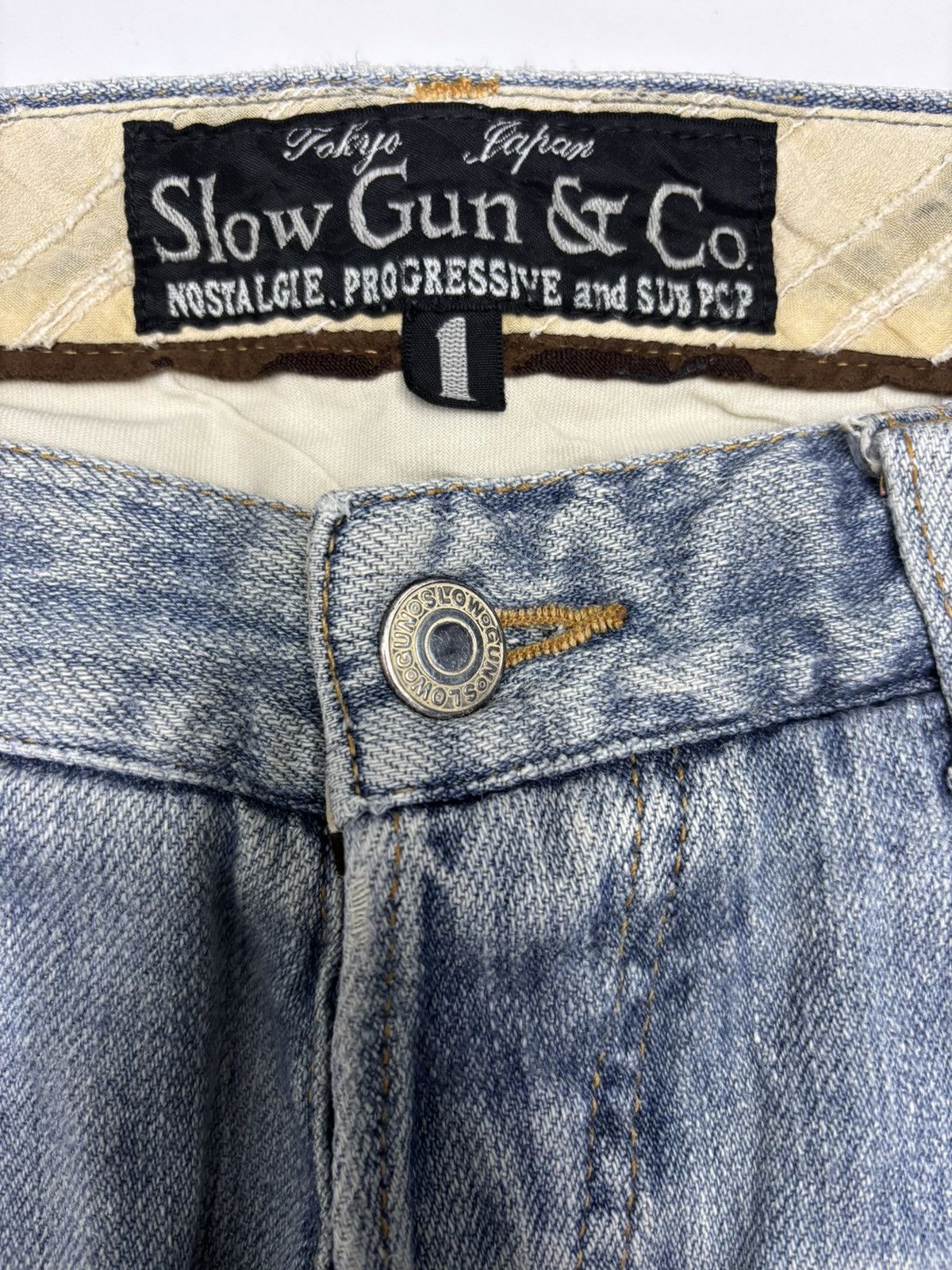 Junya Watanabe SLOWGUN JAPAN BLUE WASH FADED DISTRESSED DENIM JEANS SLIM Size US 30 / EU 46 - 9 Thumbnail