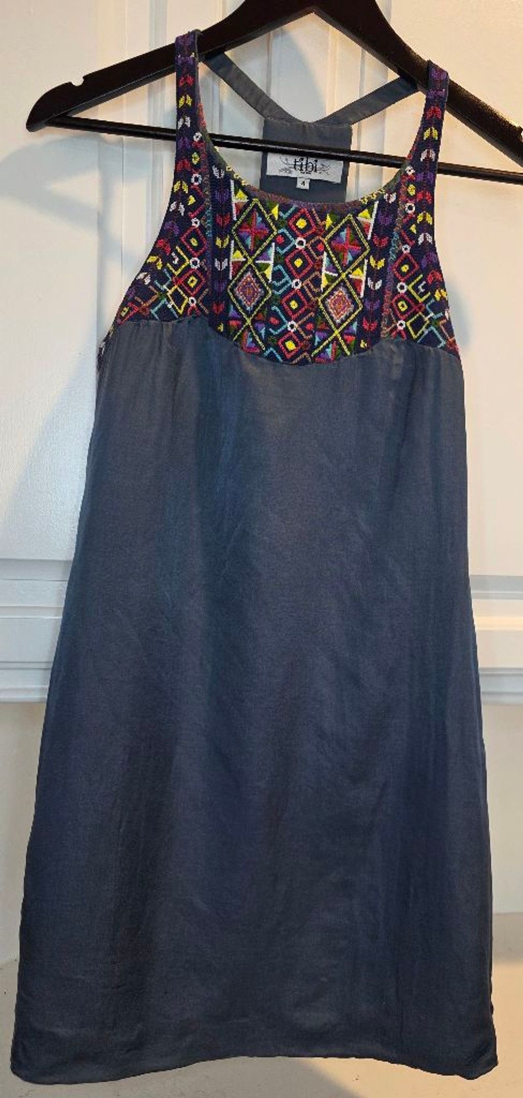 Tibi Tibi Embroidered Shift Dress Navy Sleeveless Boho Resort Sum Size S / US 4 / IT 40 - 2 Thumbnail