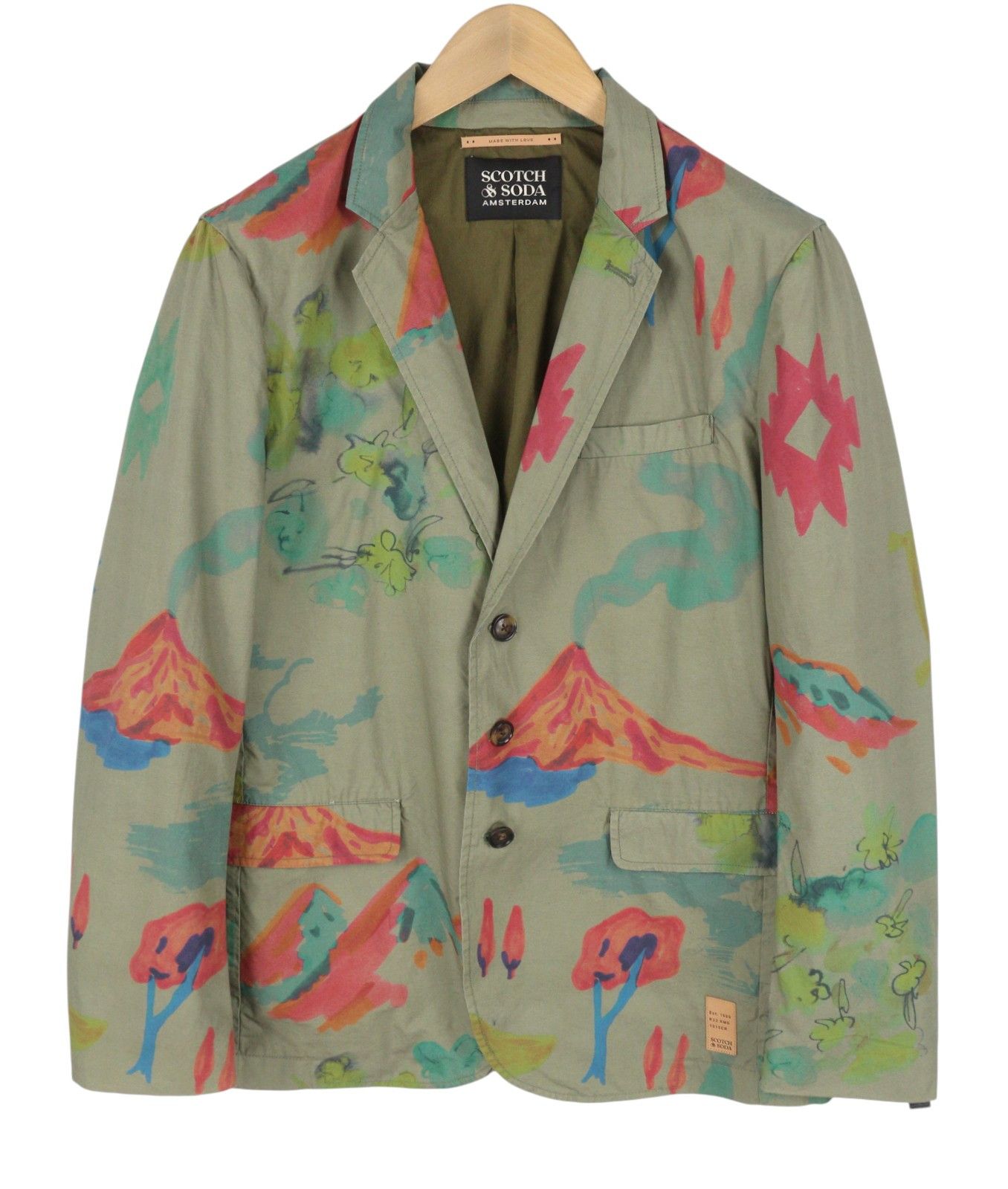 Scotch & Soda M Green Patterned Notch Lapel Single Breasted Blazer 91048 Size 38R - 2 Thumbnail