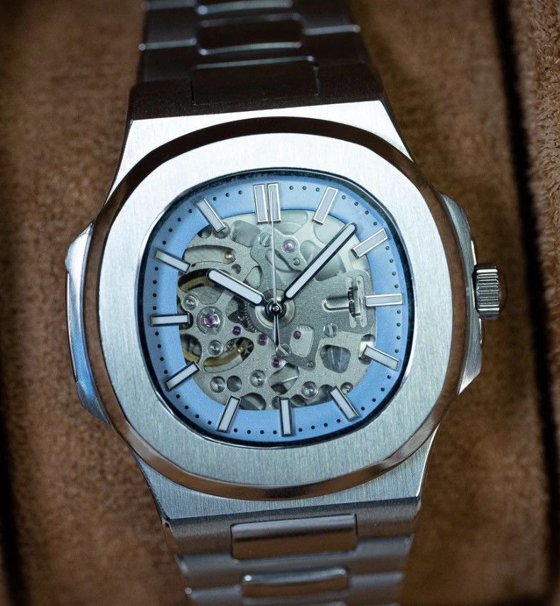 Japanese Brand Seiko Mod Nautilus Skeleton Dial Blue Steel Watch NH35 41mm Size ONE SIZE - 1 Thumbnail