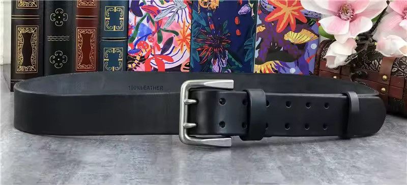 Genuine Leather Super Wide 4.2 CM Thick Genuine Leather Double Buckle Belt Size ONE SIZE - 11 Thumbnail