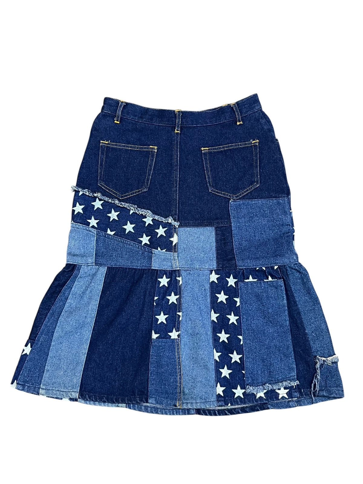 Hypebeast Japan Patchwork Star Denim Skirt W26 L24.5 Rare Size 26" / US 2 / IT 38 - 3 Thumbnail