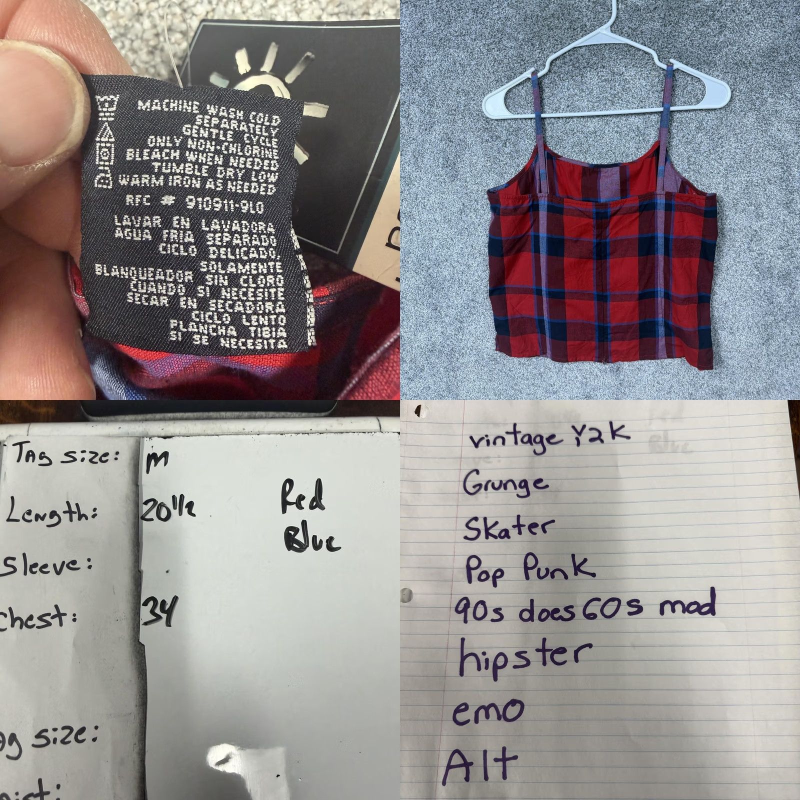 Vintage VINTAGE No Boundaries Tank Women M Red Plaid 90s Grunge Spaghetti Strap Camisole Shirt Adult Womens Size M / US 6-8 / IT 42-44 - 8 Thumbnail