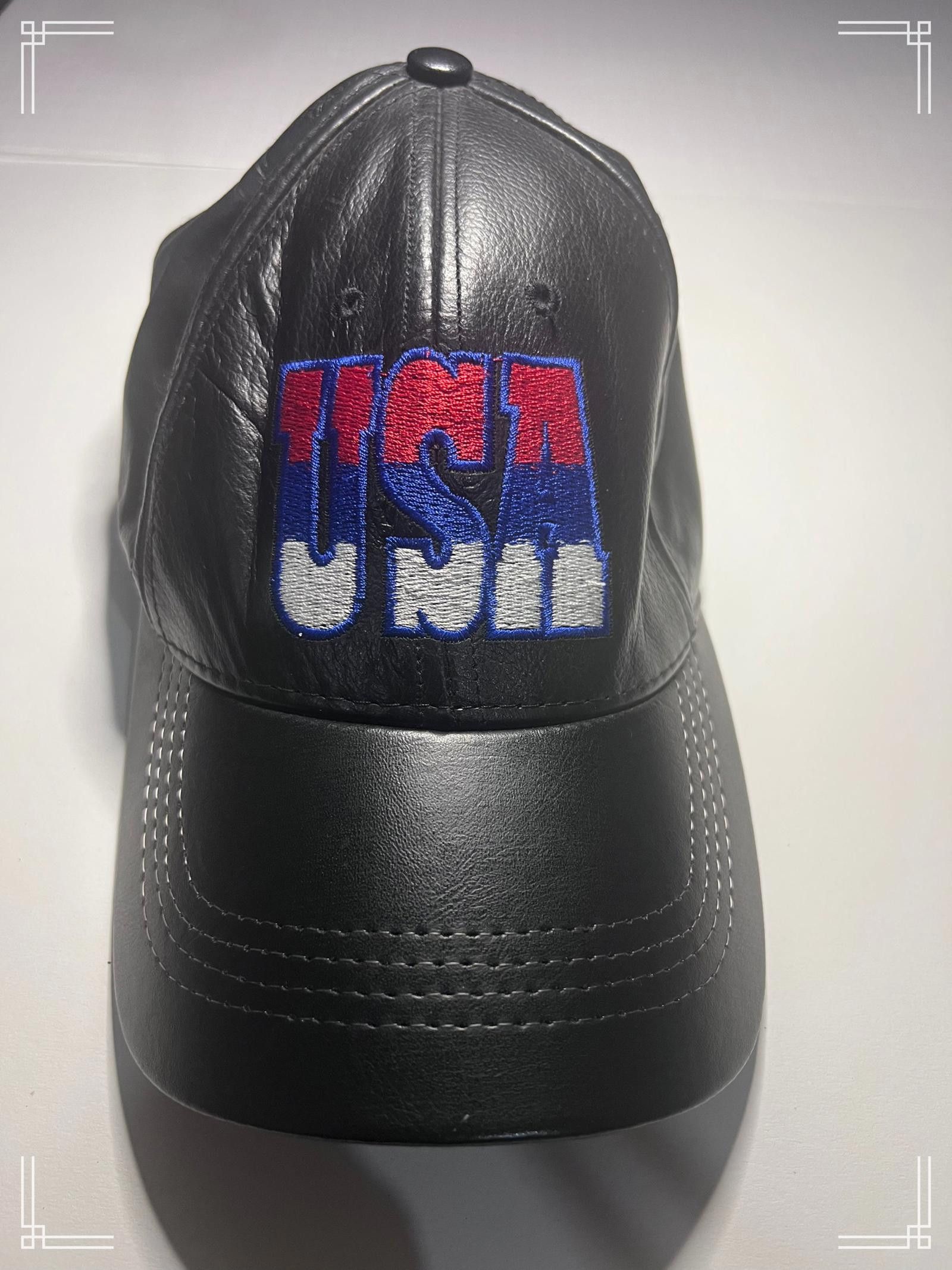 Designer USA Black Leather Baseball Cap with Embroidered Logo Size ONE SIZE - 5 Thumbnail