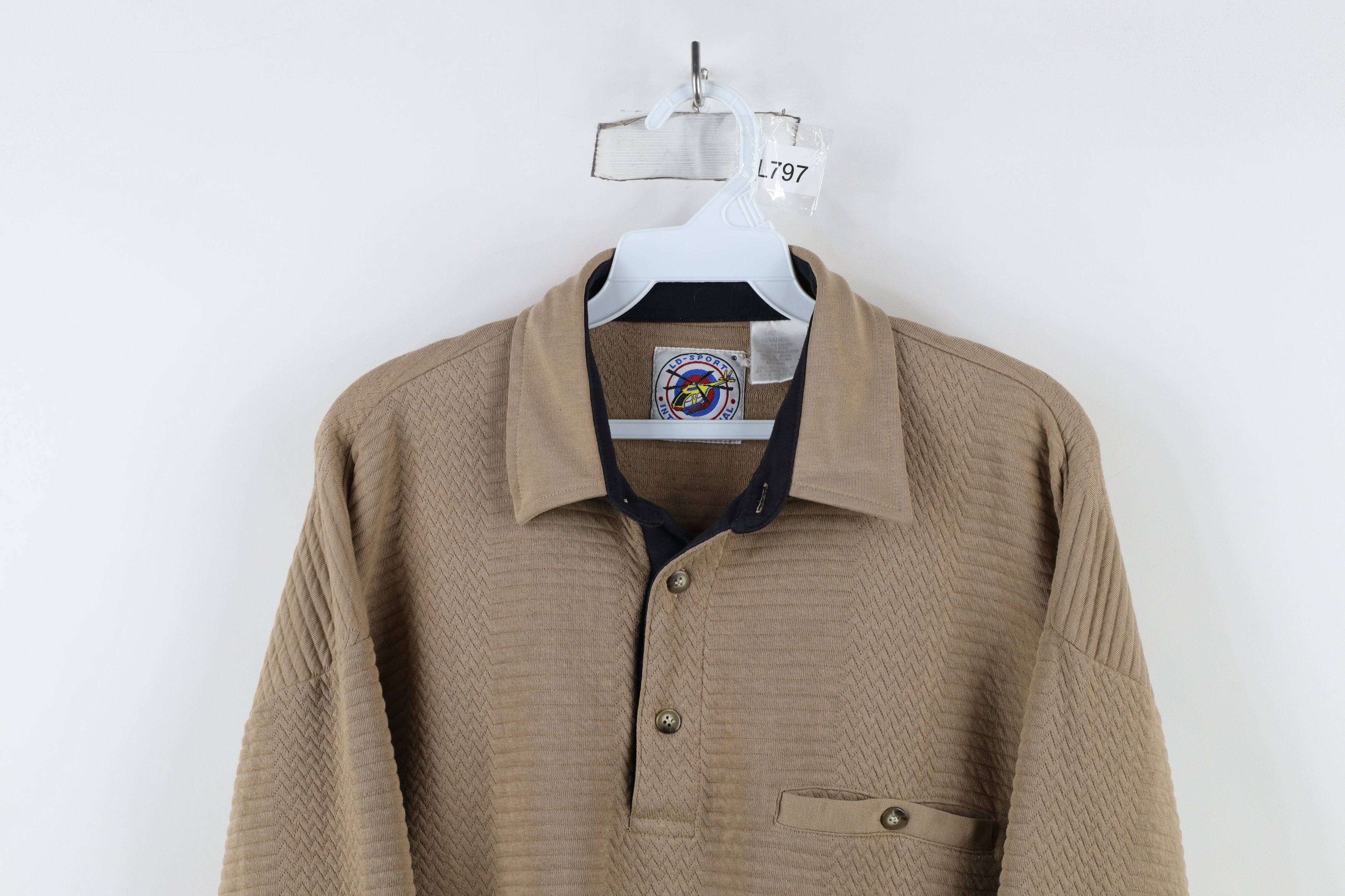 Vintage Vintage 90s Streetwear Textured Collared Pullover Polo Beige Size US L / EU 52-54 / 3 - 2 Thumbnail