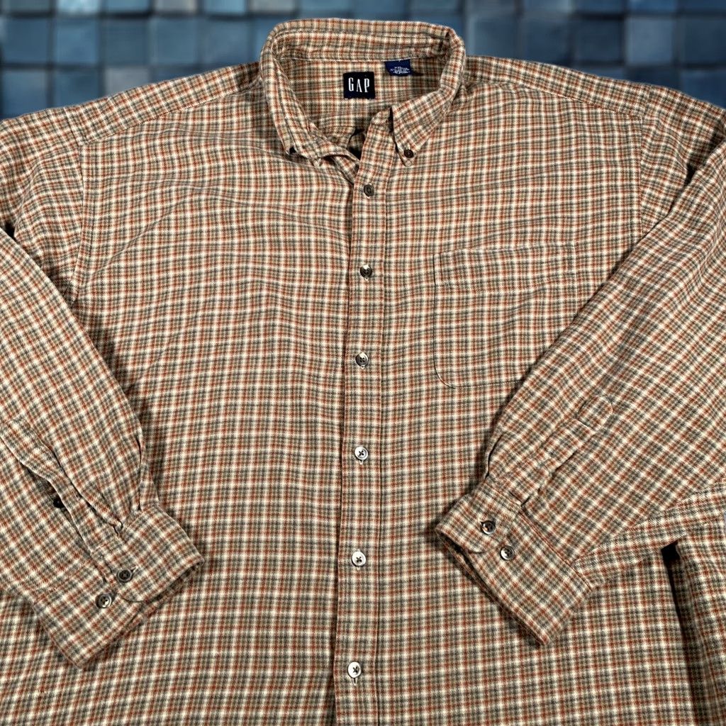 Gap GAP Shirt Mens 2XL Brown Tan Plaid Long Sleeve Button Casual Pocket Collared Size US XXL / EU 58 / 5 - 1 Thumbnail