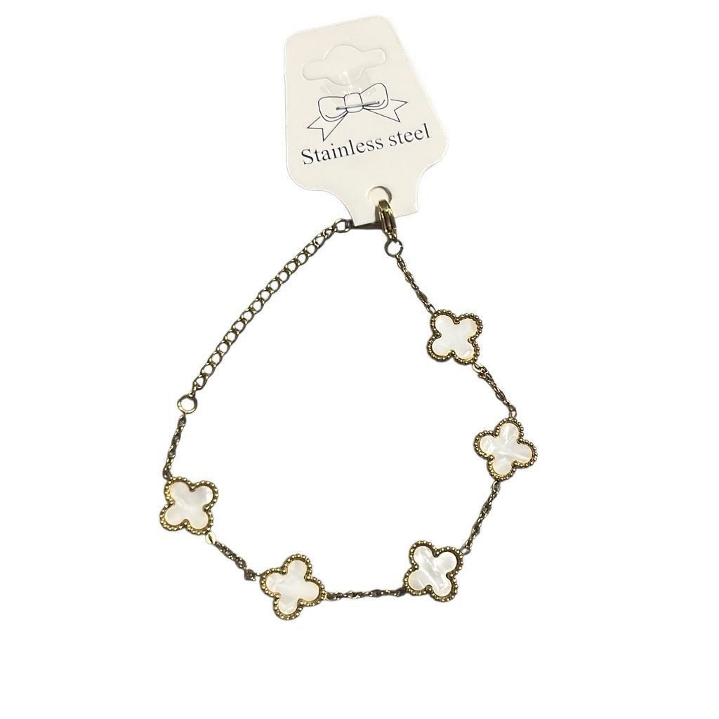 Other Alabaster Four Leaf Clover Gold Tone Stainless Steel Charm F Size ONE SIZE - 1 Thumbnail