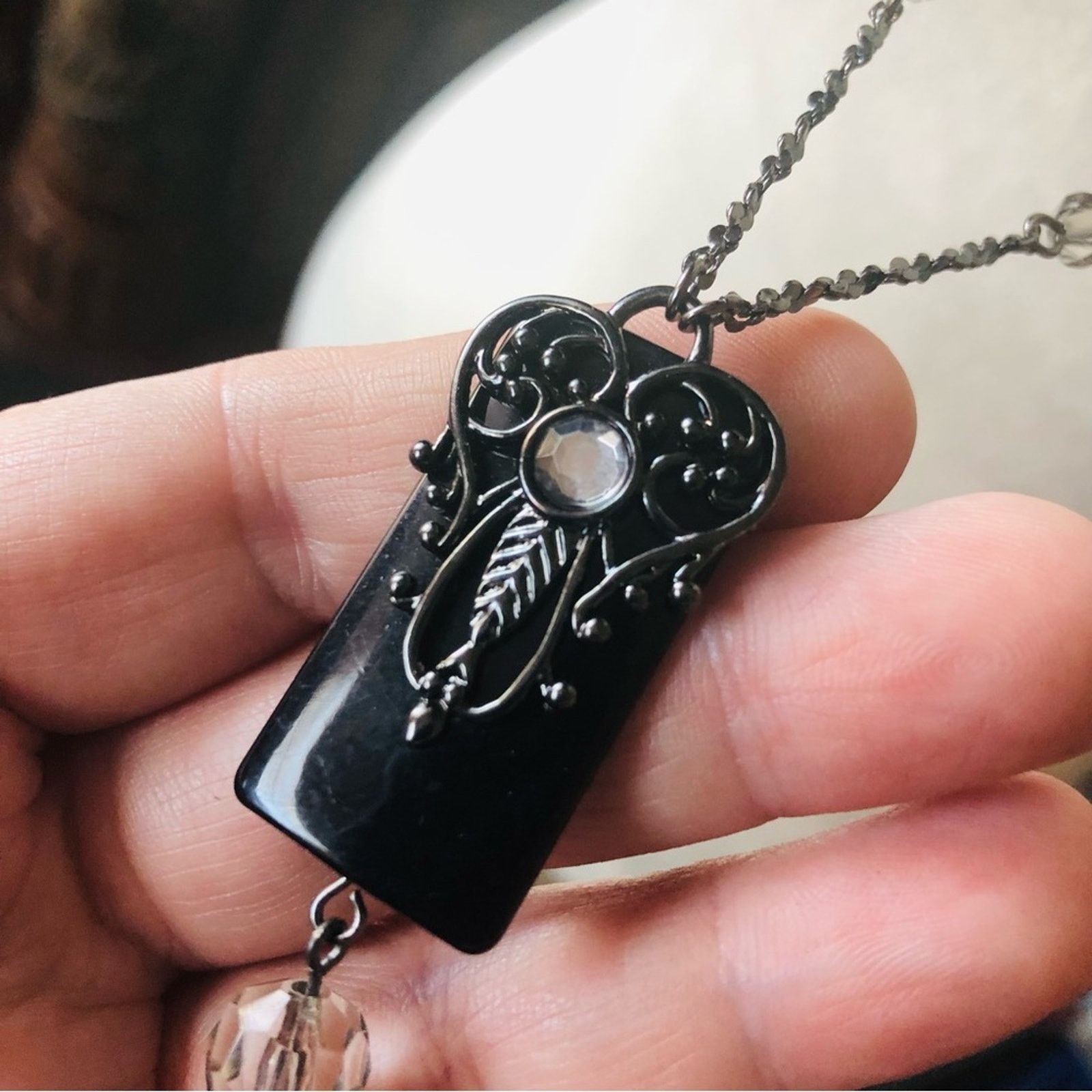 Vintage Vintage 90s black chrome beaded pendant necklace Size ONE SIZE - 4 Thumbnail