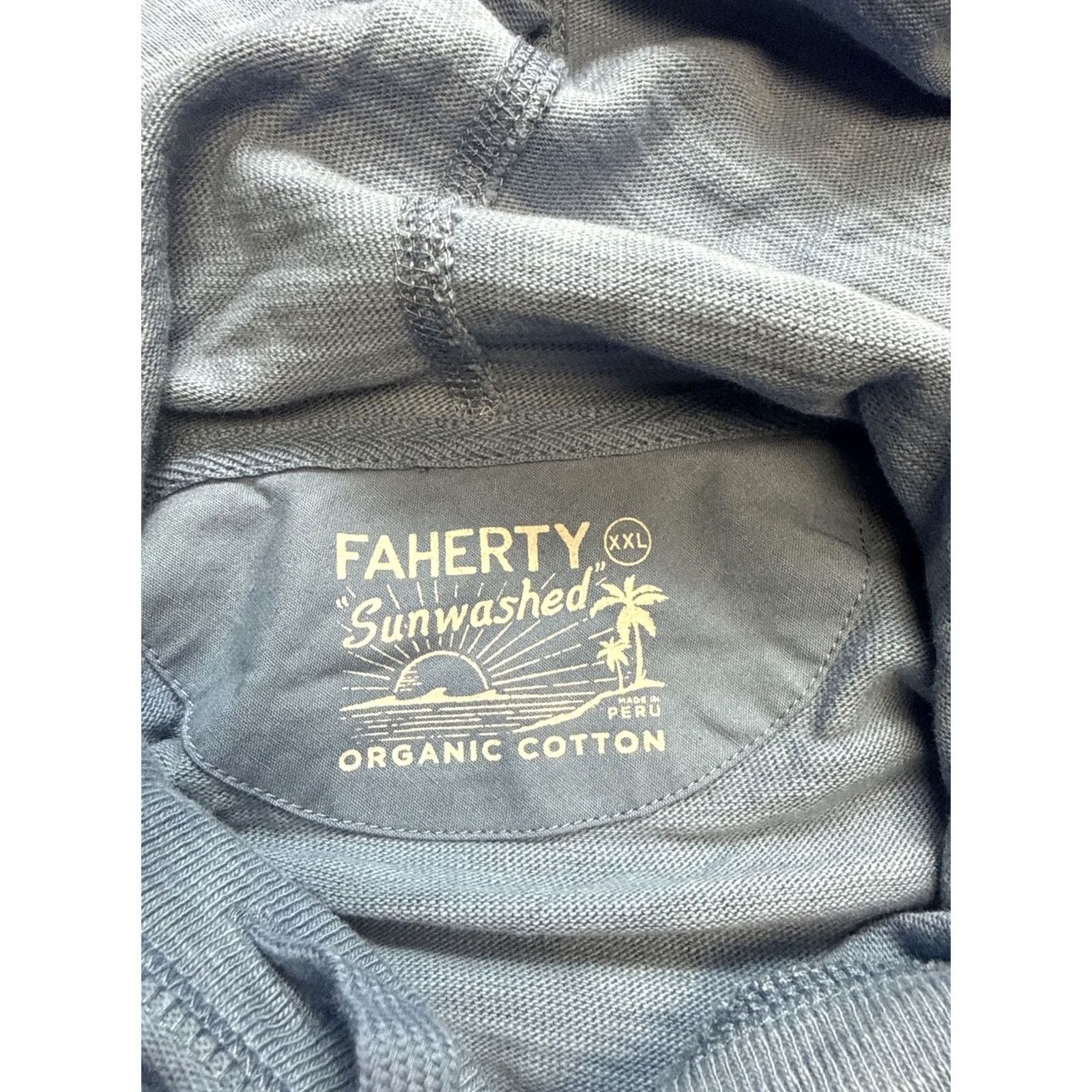 Faherty VINTAGE Faherty Sunwashed Slub Hoodie Mens 2XL Palm Tree Ombré Long Sleeve Pullover Navy Blue Coral Yellow Ombré Logo Beach Hooded Mens Size US XXL / EU 58 / 5 - 4 Thumbnail