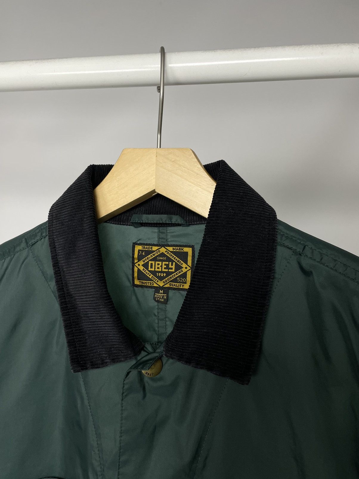 Obey Vintage Obey 🌚 Green Nylon Coach Jacket with Corduroy Collar Size US M / EU 48-50 / 2 - 6 Thumbnail