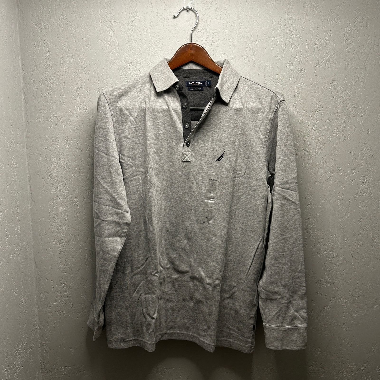 Nautica Nautica Men’s Large New Heather Grey Long Sleeve Polo Shirt Size US L / EU 52-54 / 3 - 2 Thumbnail