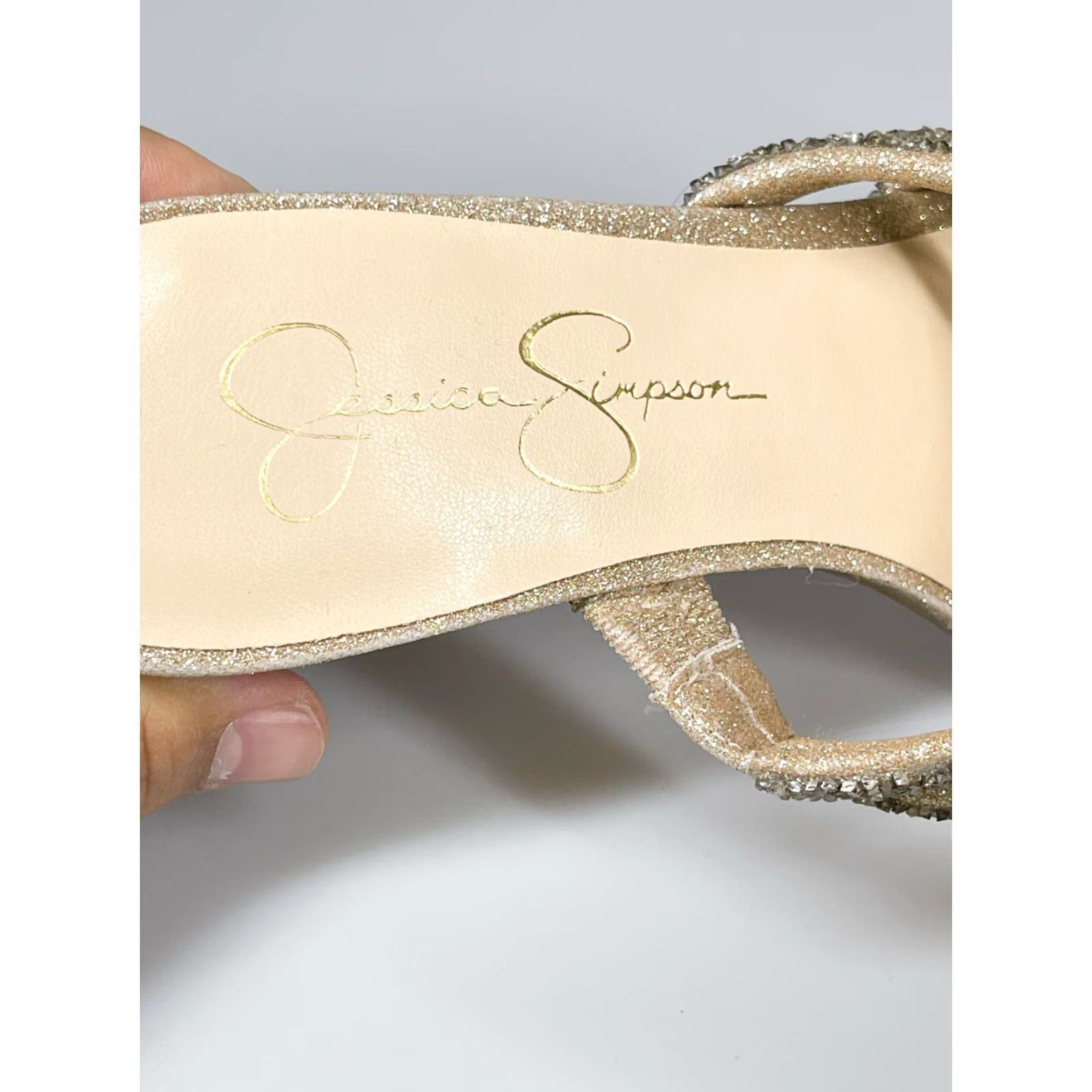 Jessica Simpson Jessica Simpson Colley Womens Sandal M Beige 9.5 High Wedge Glitter Bling 90s? Size US 10 / IT 40 - 7 Thumbnail