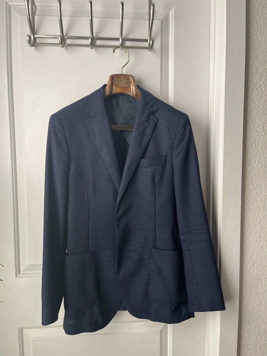 Oscar Jacobson Navy Hopsack Jacket Size 38R - 1 Thumbnail