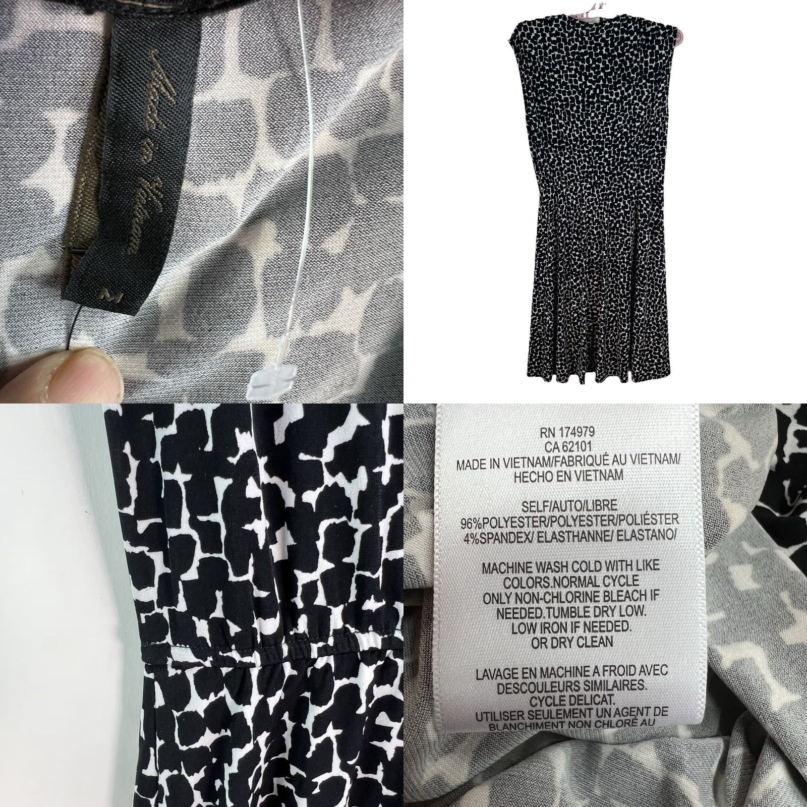 Bcbgmaxazria BCBGMAXAZRIA Dress Women's Medium Business Casual Midi Black White Pattern Animal Print V-Neck Sleeveless Wrap, Stretch, Zipperless Pullover Size M / US 6-8 / IT 42-44 - 8 Thumbnail