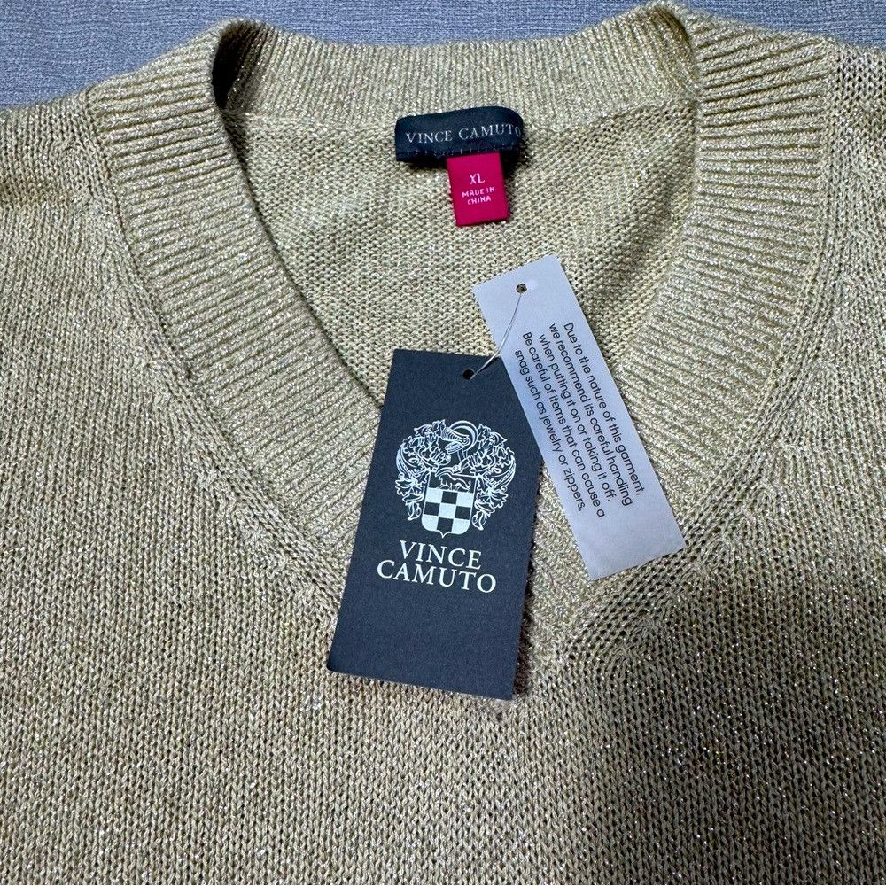 Vince Camuto NWT New $79 Vince Camuto Metallic V-Neck Pale Sand Silver S Size XL / US 12-14 / IT 48-50 - 9 Thumbnail