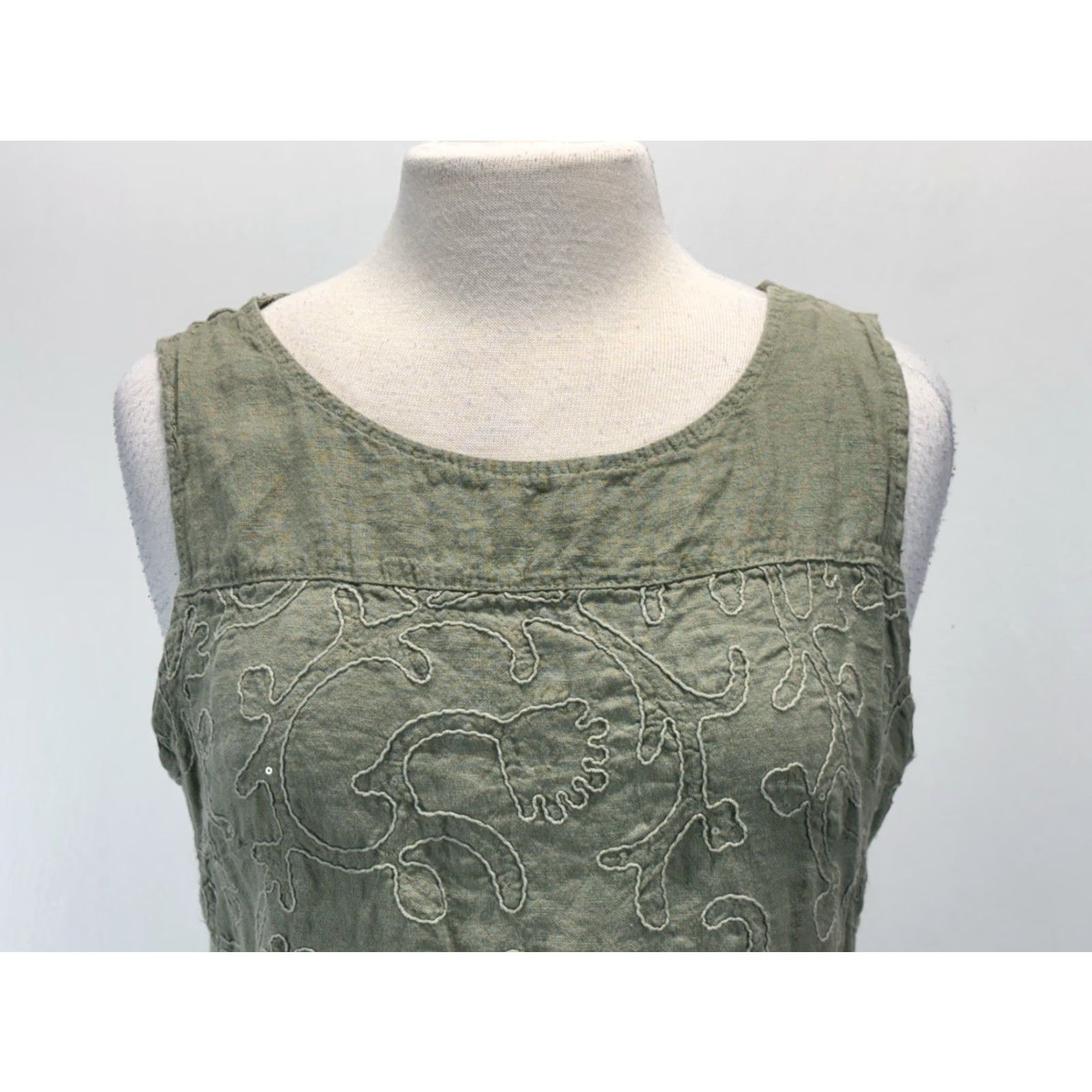 Vintage VINTAGE Lina Tomei Shift Dress Womens Large Green Linen Sleeveless Casual Bohemian Knee Length Size L / US 10 / IT 46 - 5 Thumbnail