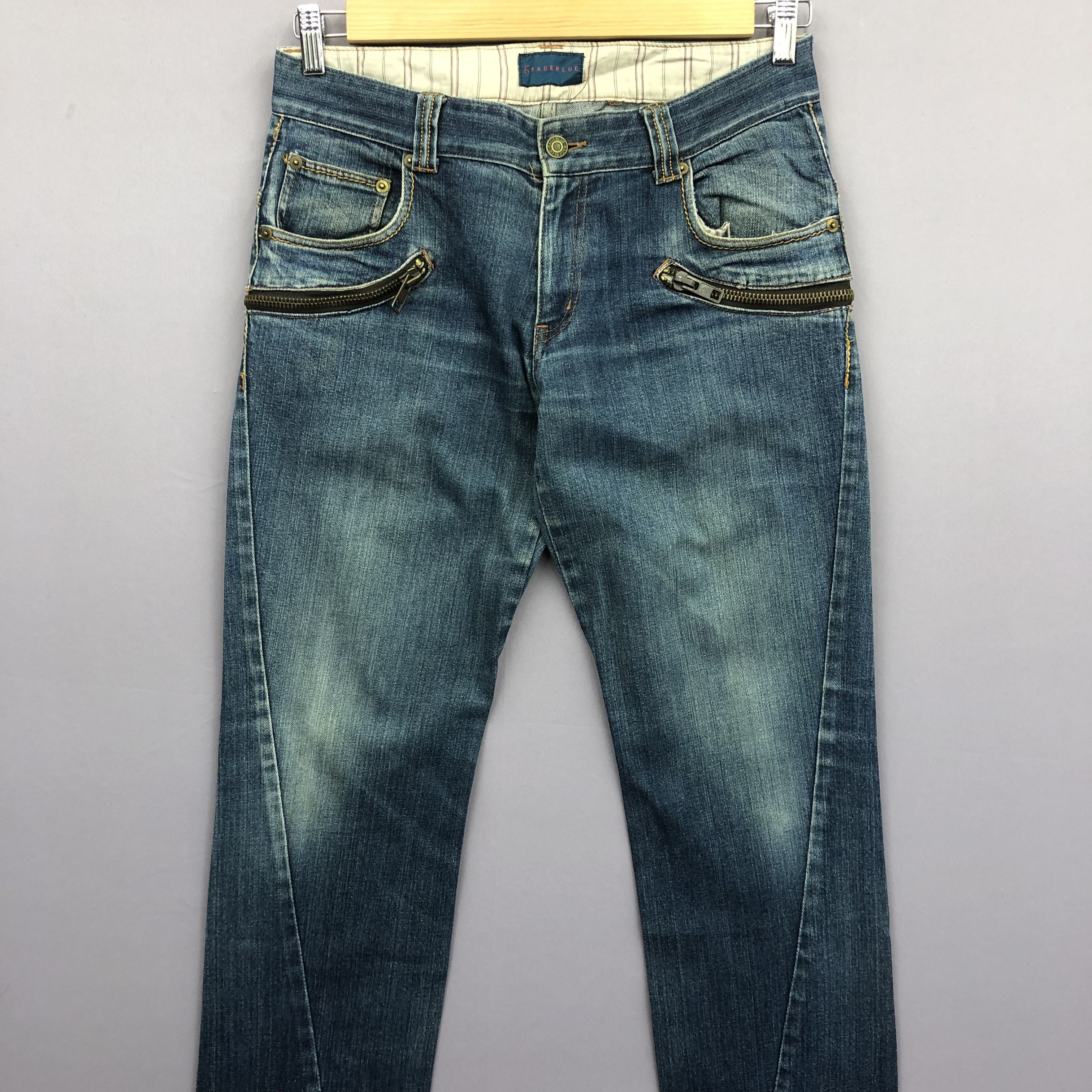 Japanese Brand 2000s 6Rageblue Multi Pocket Zipper Jeans Faded Skater Denim Size US 32 / EU 48 - 3 Thumbnail