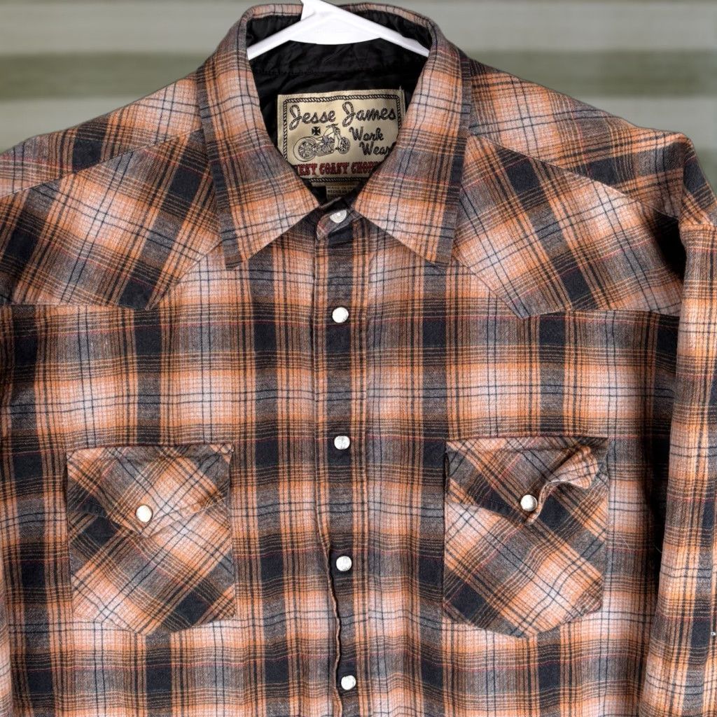 West Coast Choppers Jesse James West Coast Choppers Shirt Mens XL Plaid Flannel Western Pearl Snap Size US XL / EU 56 / 4 - 1 Thumbnail