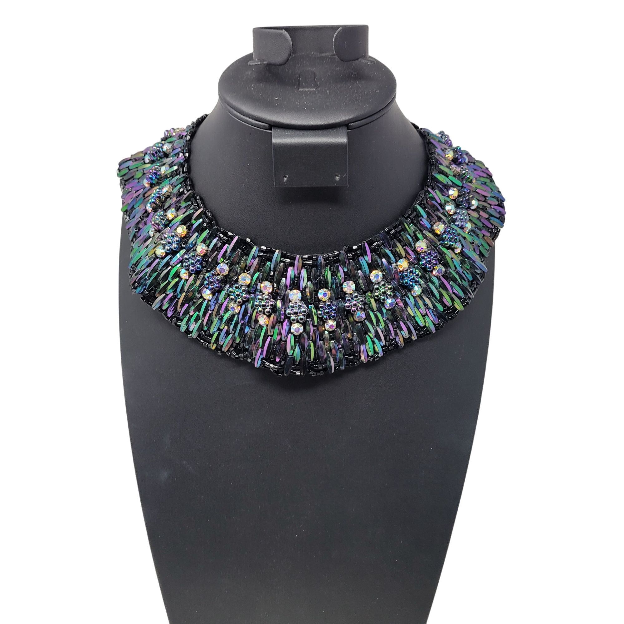 Handmade Vintage Handcrafted AB Oil Slick Beaded Statement Bib Collar Size ONE SIZE - 2 Thumbnail