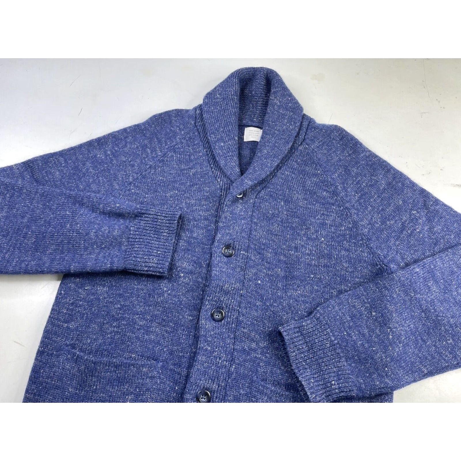 Vintage VINTAGE Save Khaki Mens Shawl Collar Cardigan Sweater Wool Linen Knit Blue Size Medium Size US M / EU 48-50 / 2 - 2 Thumbnail