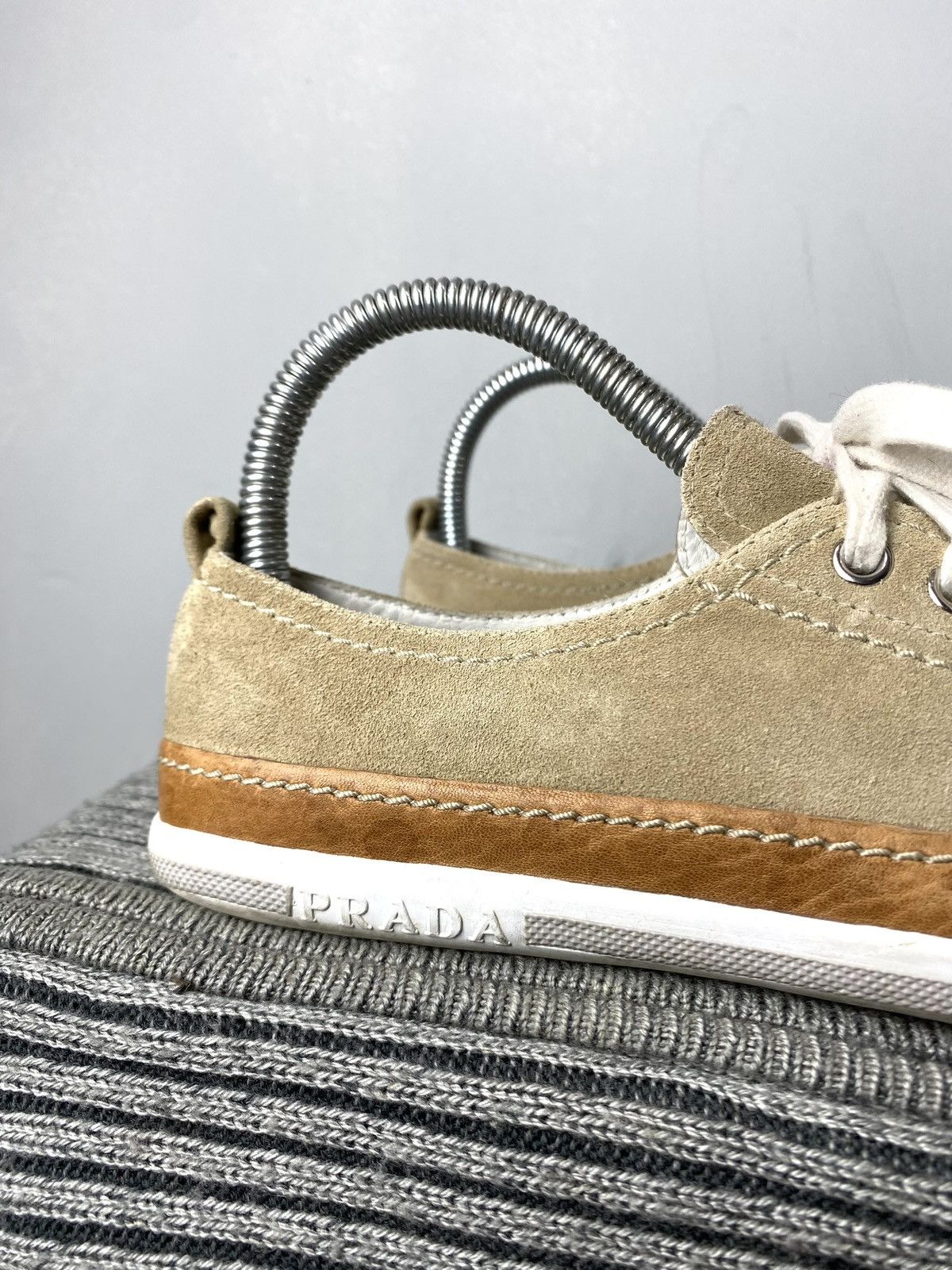Prada Suede Prada Low Top Sneakers Red Tab Shoes Size US 6 / IT 36 - 6 Thumbnail